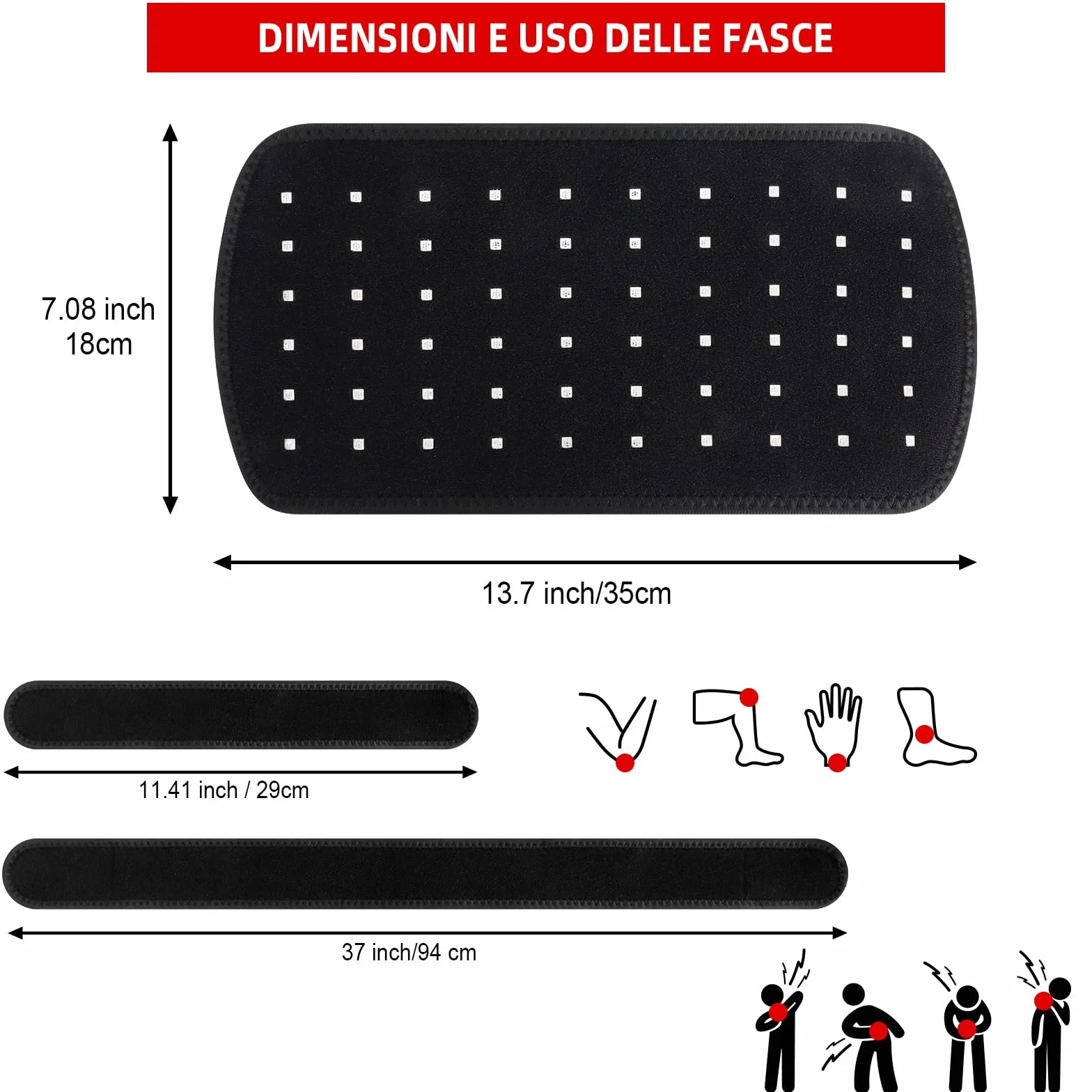 Fascia Terapia a Luce Rossa, Luce Infrarossa Corpo, LED Triple-Chip 660nm 850nm, Fascia Riscaldante Schiena e Ginocchia, Dispositivo Portatile, Regalo Benessere Uomo Donna
