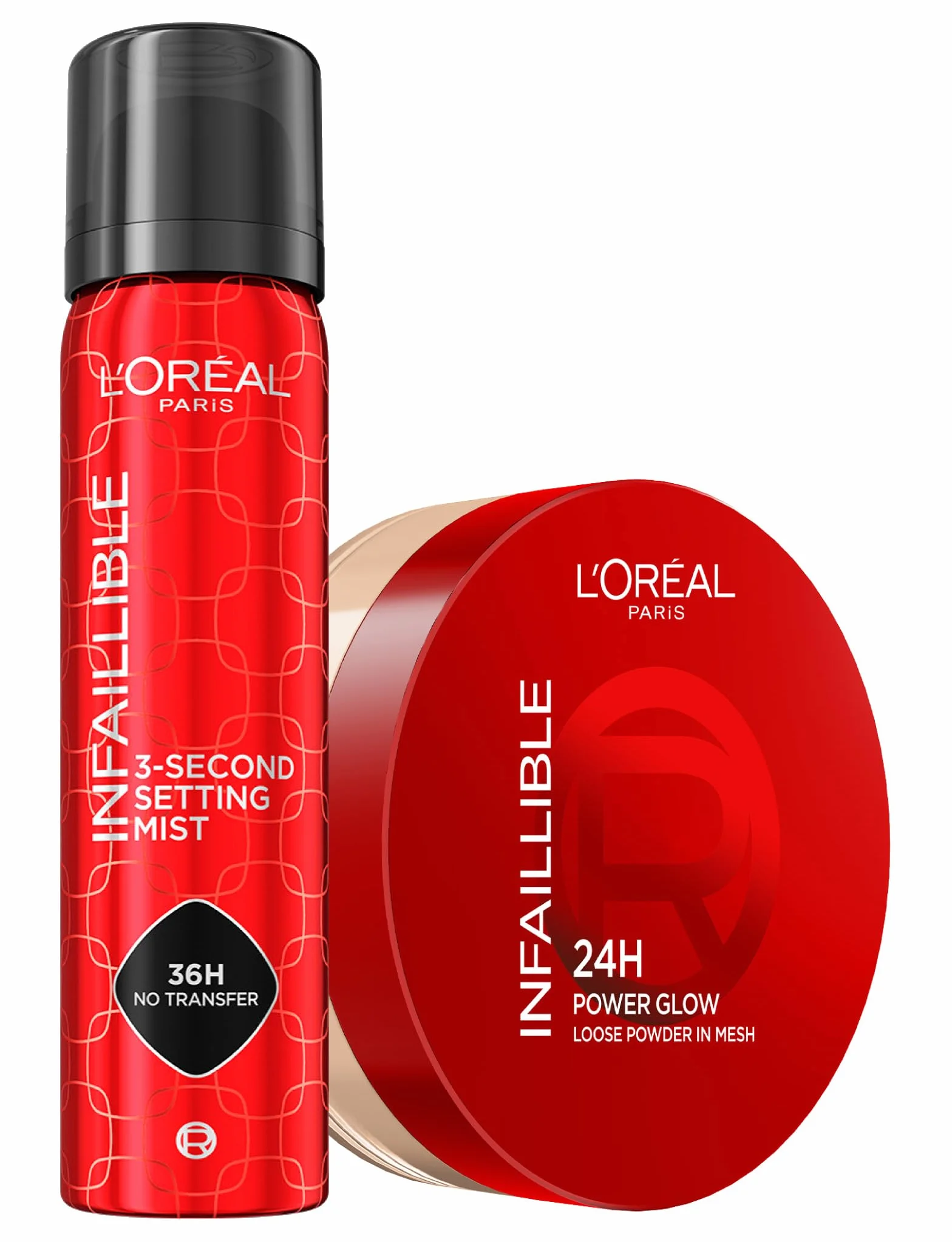 L'Oréal Paris Infaillible Cipria Power Glow 24H in Polvere Tonalità Universal Fissante Idratante a Lunga Durata + Spray Fissante per Trucco 3-Second Setting Mist 36H No Transfer Waterproof 75ml