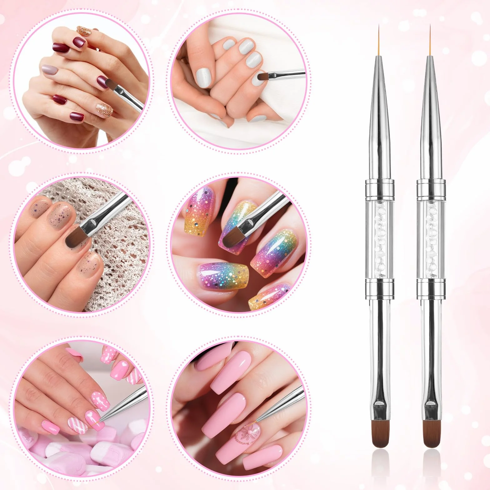 cobee 2 pennelli a doppia punta francese in gel duro, pennello gel costruttore unghie, pennello liner per design professionale nail art