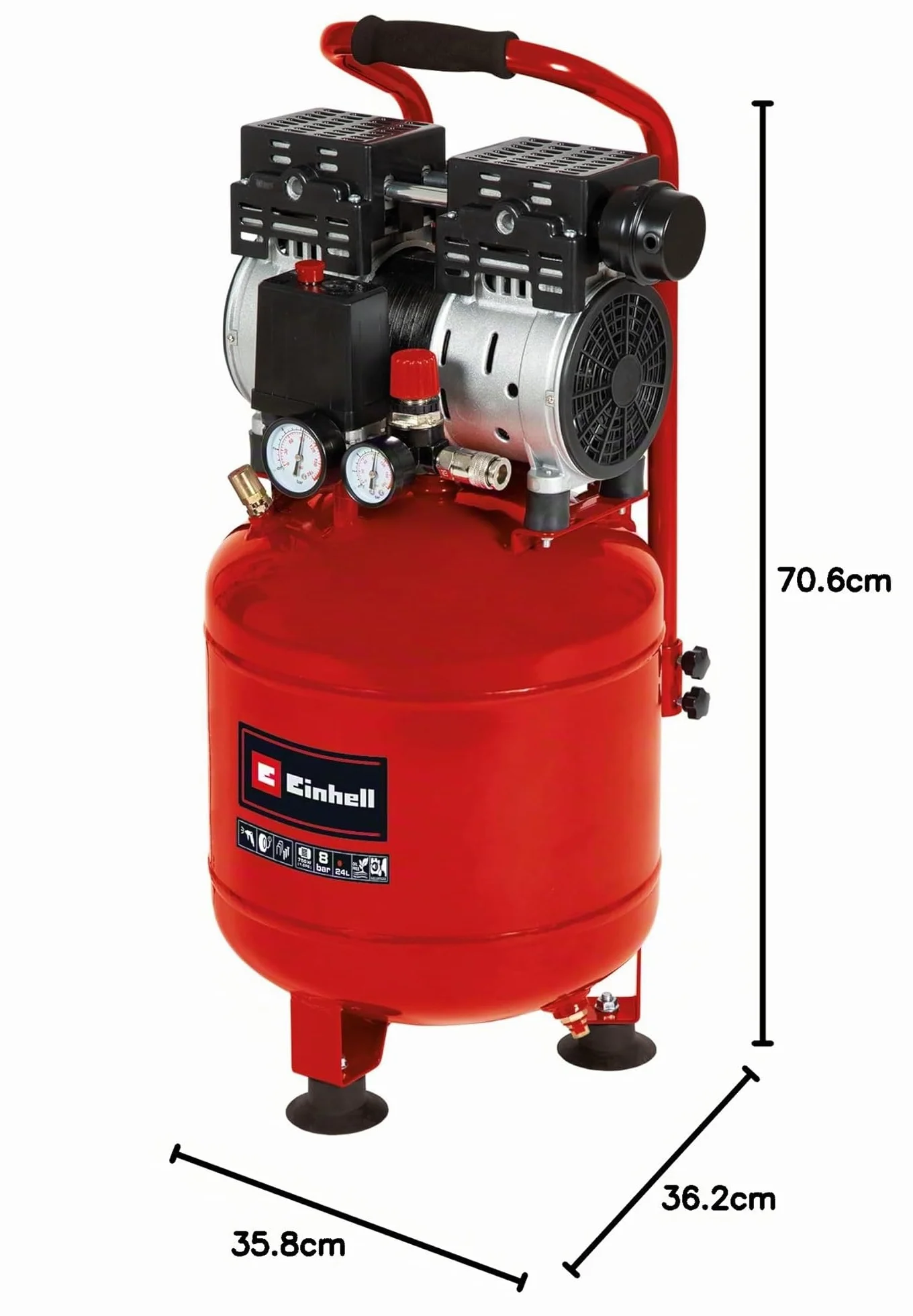 Einhell TE-AC 24 Compressore silenziato 220-240V 750W 24l 8bar 100l/min 57dB(A)