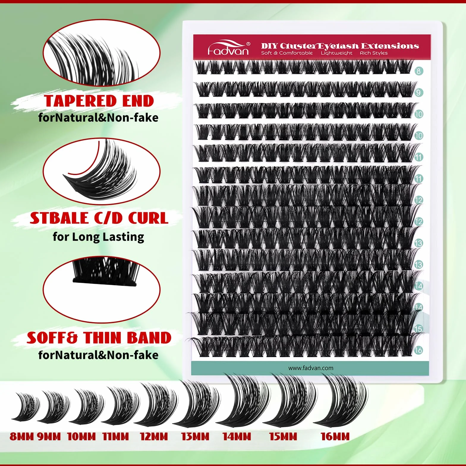 FADVAN Ciglia Finte Ciuffetti - 280pcs Extension Ciglia Fai Da Te Curvatura D Ciglia Naturali - Lash Clusters (100P-0.07D, Mix 8-16mm)