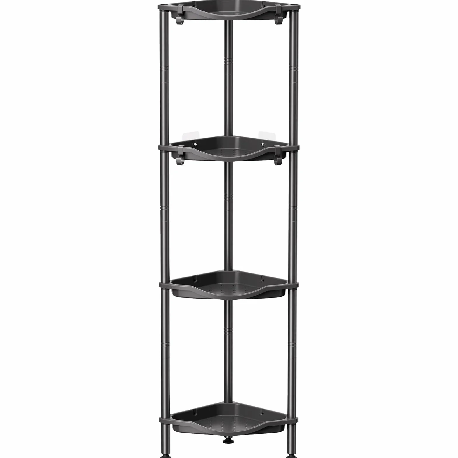 Mensola Doccia a 4 Livelli senza Foratura, Organizzatore Angolo per Bagno in Plastica, Nero 34cm