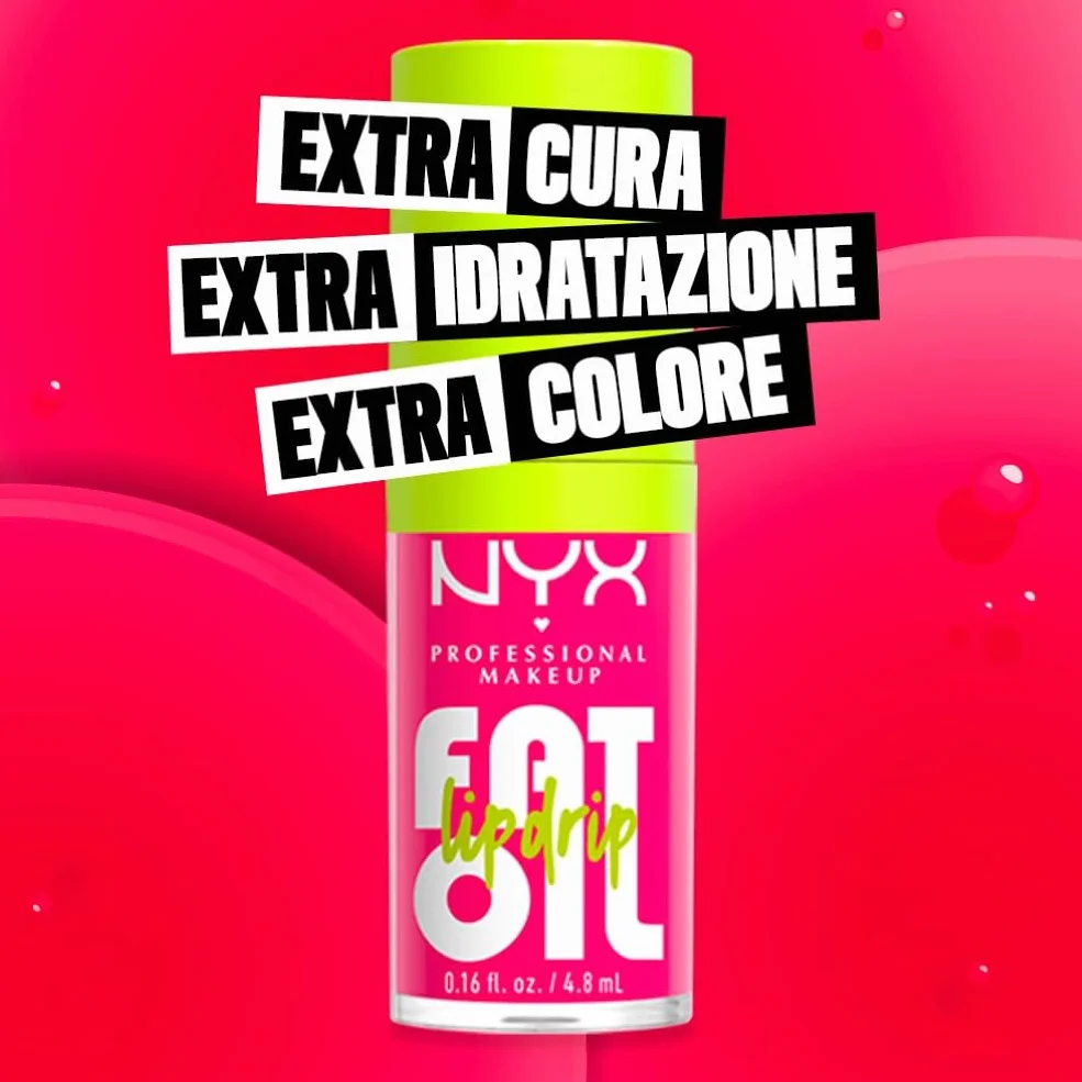NYX Professional Makeup Gloss Labbra, Finish Cremoso e Lucido, Fino a 12H di Idratazione, Maxi Applicatore, Con Squalano, Olio di Lampone e Camemoro, Fat Oil Lip Drip, Tonalità: My Main