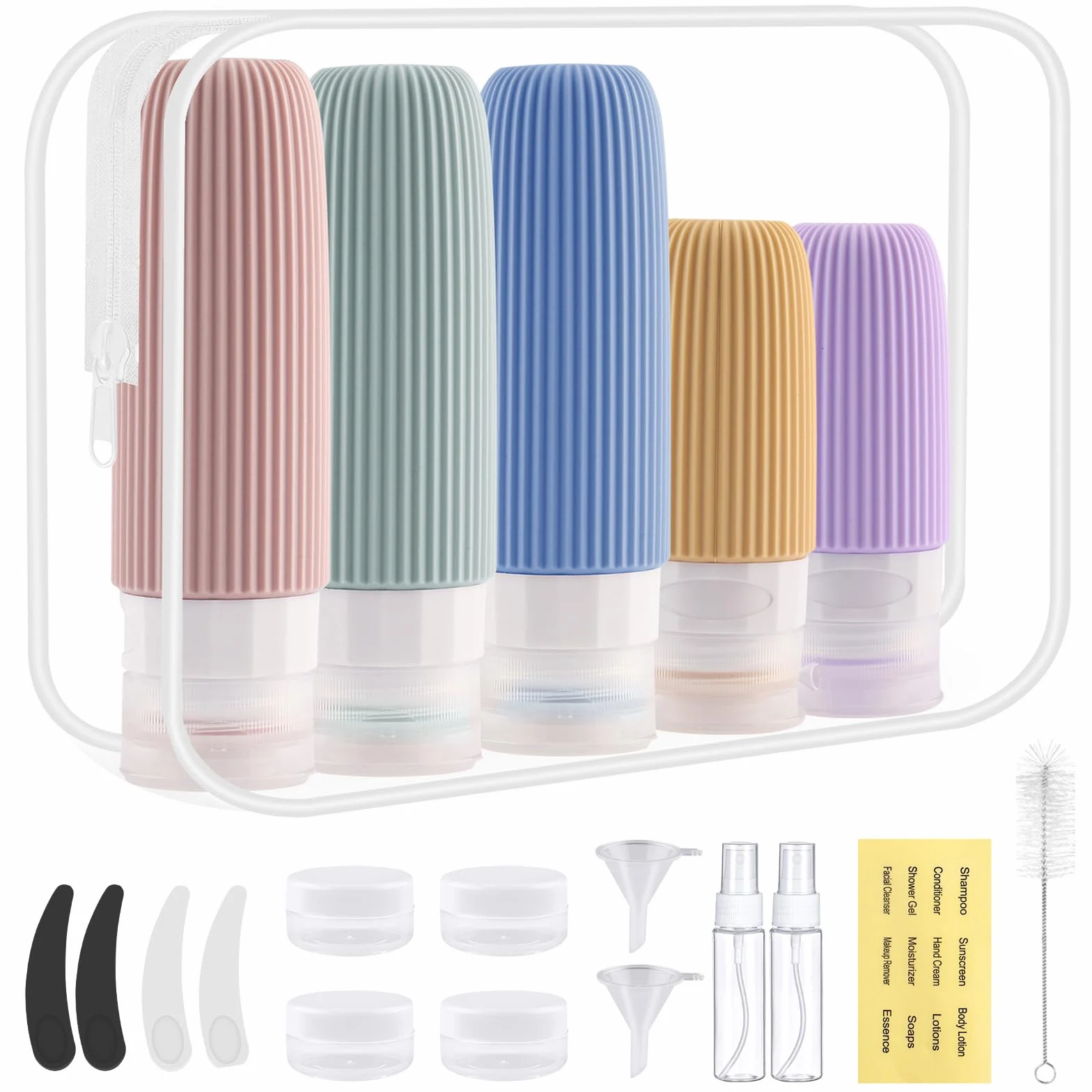 20 Pezzi Contenitori da Viaggio per Liquidi, Kit Viaggio Liquidi in Silicone, Boccette Flaconi da Viaggio 90 ml Riutilizzabili per Shampoo, Lotion, Crema e Cosmetici, Nessun BPA (Colore)