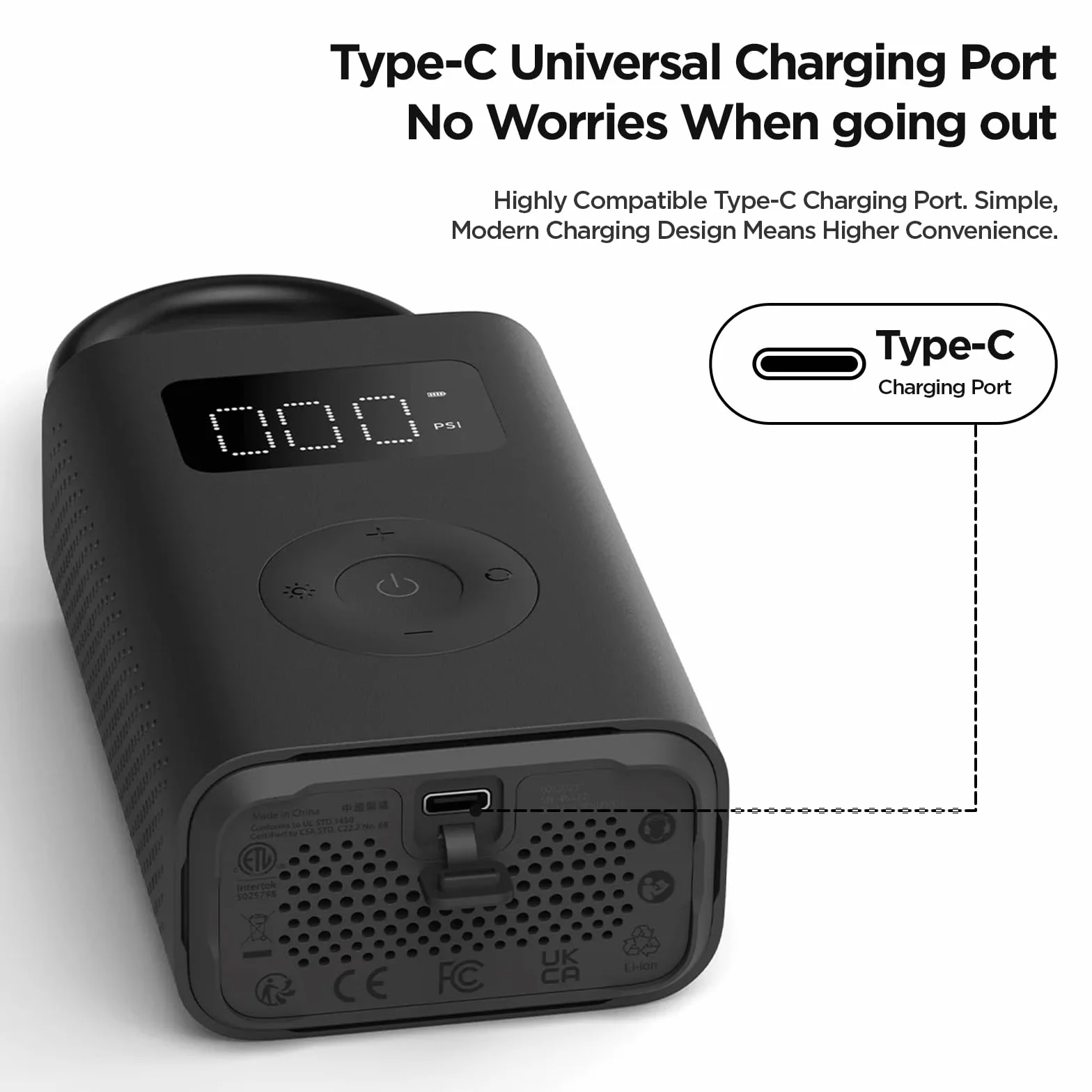 Mijia Compressore d'aria portatile 2000 mAh 0.2-10.3 bar 3-150 psi USB-C nero