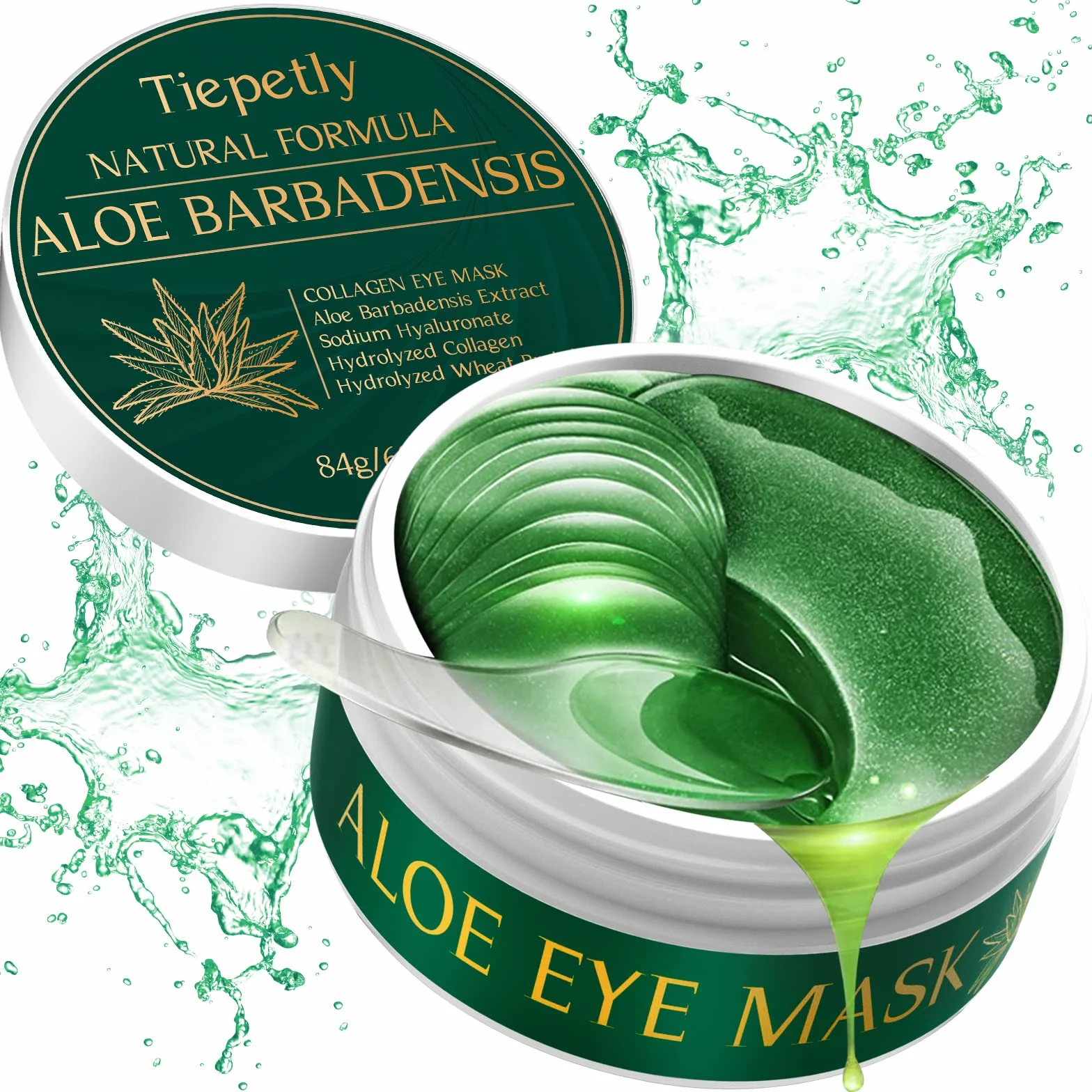 60 Pcs Collagene Patch Occhi, Aloe Vera Maschera Occhi, Anti Rughe, Rimuovi Borse e Puffiness, Idrata Anti-Età (Aloe)