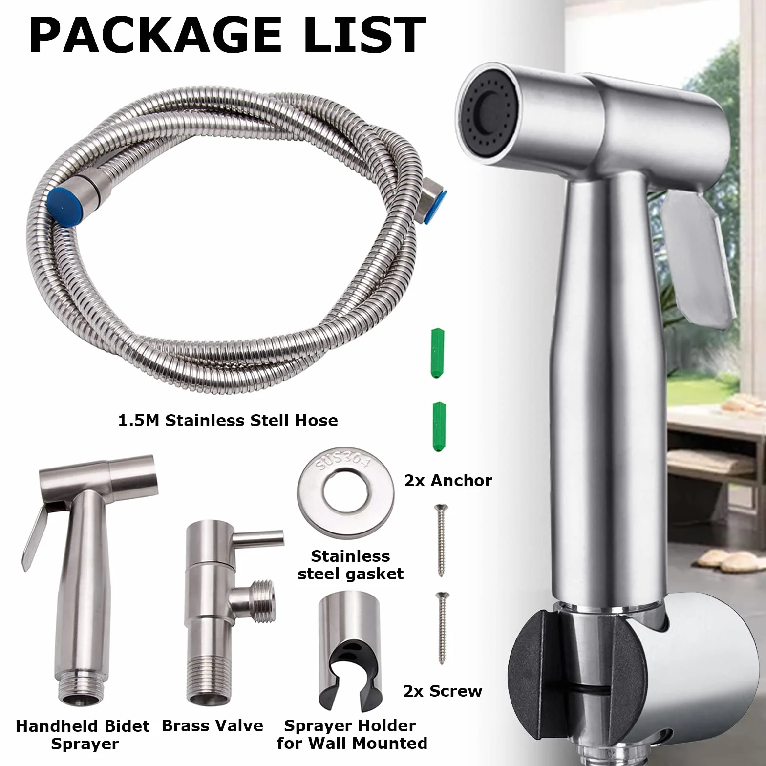 LOSCHEN Kit spruzzatore per bidet in acciaio inox per WC Shattaf accessorio bagno