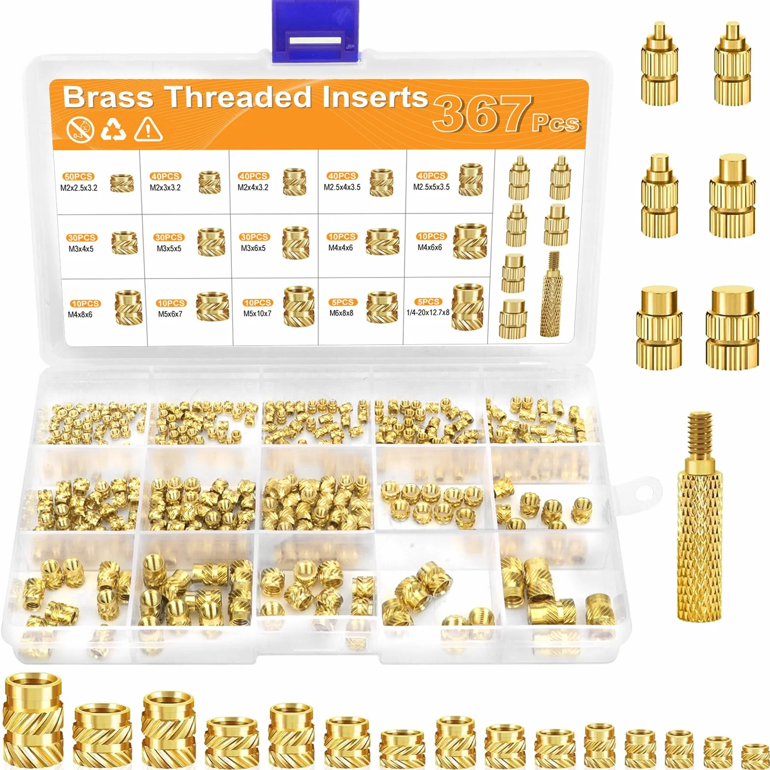 Inserti Filettati a Caldo M2 M3 M4 M5 M6 1/4-20, Dadi in Ottone con Strumento di Inserimento Termico per Stampa 3D