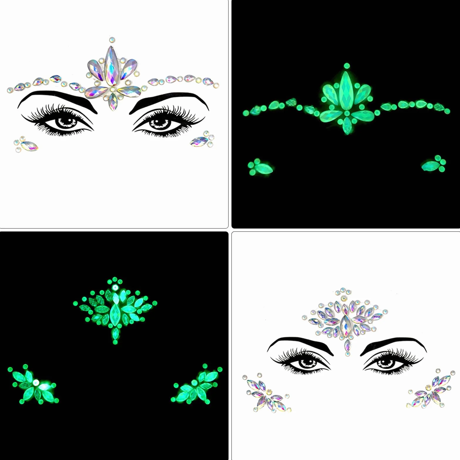 TNSLAND 4PCS Brillantini Viso Make Up Viso Gemme, Brillantini Adesivi Viso, Glitter Strass Make Up, Festival Strass Adesivi per Viso Gemme per Carnevale Musicale, Feste, Trucco, Glitter Corpo