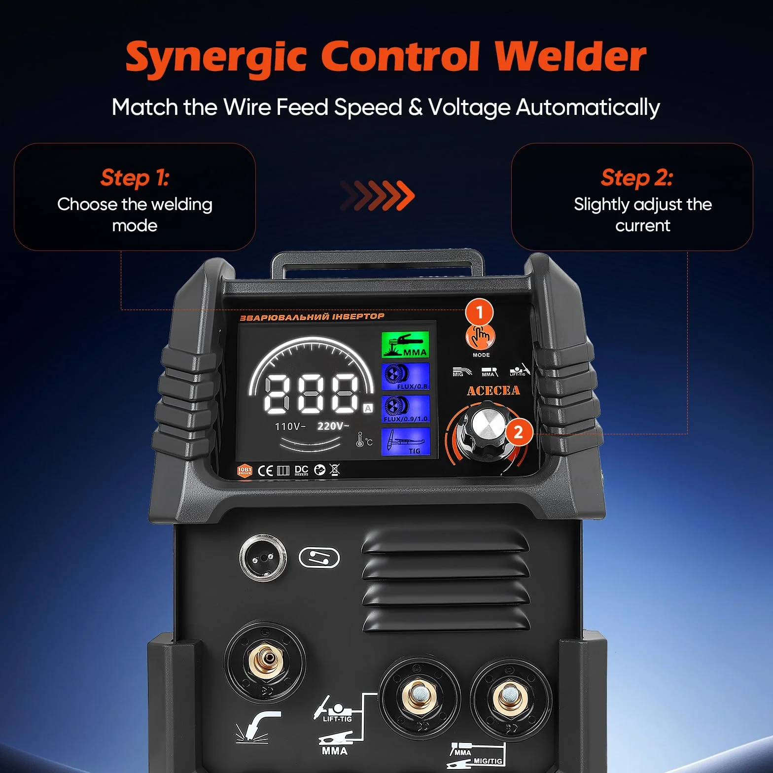 Saldatrice a Filo Continuo Senza Gas 120A 220V 3 in 1 FLUX Lift-TIG MMA/ARC Inverter IGBT Compatta