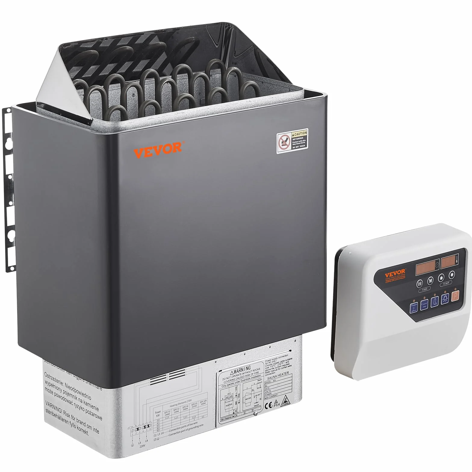 VEVOR Stufa Elettrica per Sauna 8 kW 400 V 3 N Riscaldatore Portatile con Timer 3 Ore e Regolatore Digitale 8-12 m³