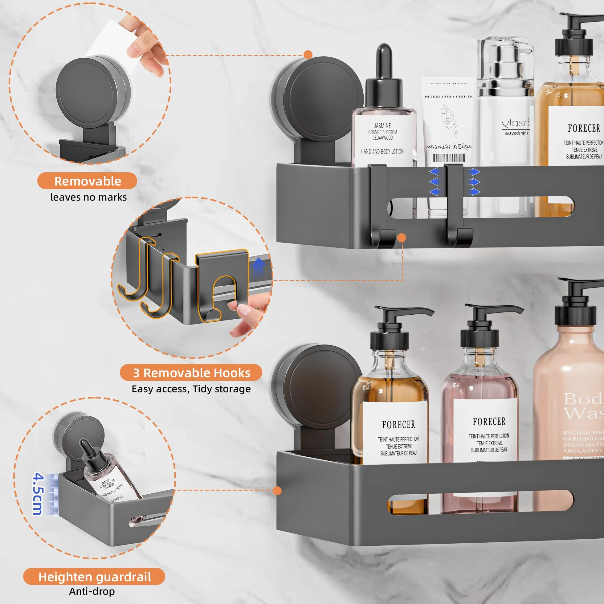 Mensola Doccia Senza Foratura Wisfame, Portasapone Bagno con Ganci, Alluminio Antiruggine Grigio