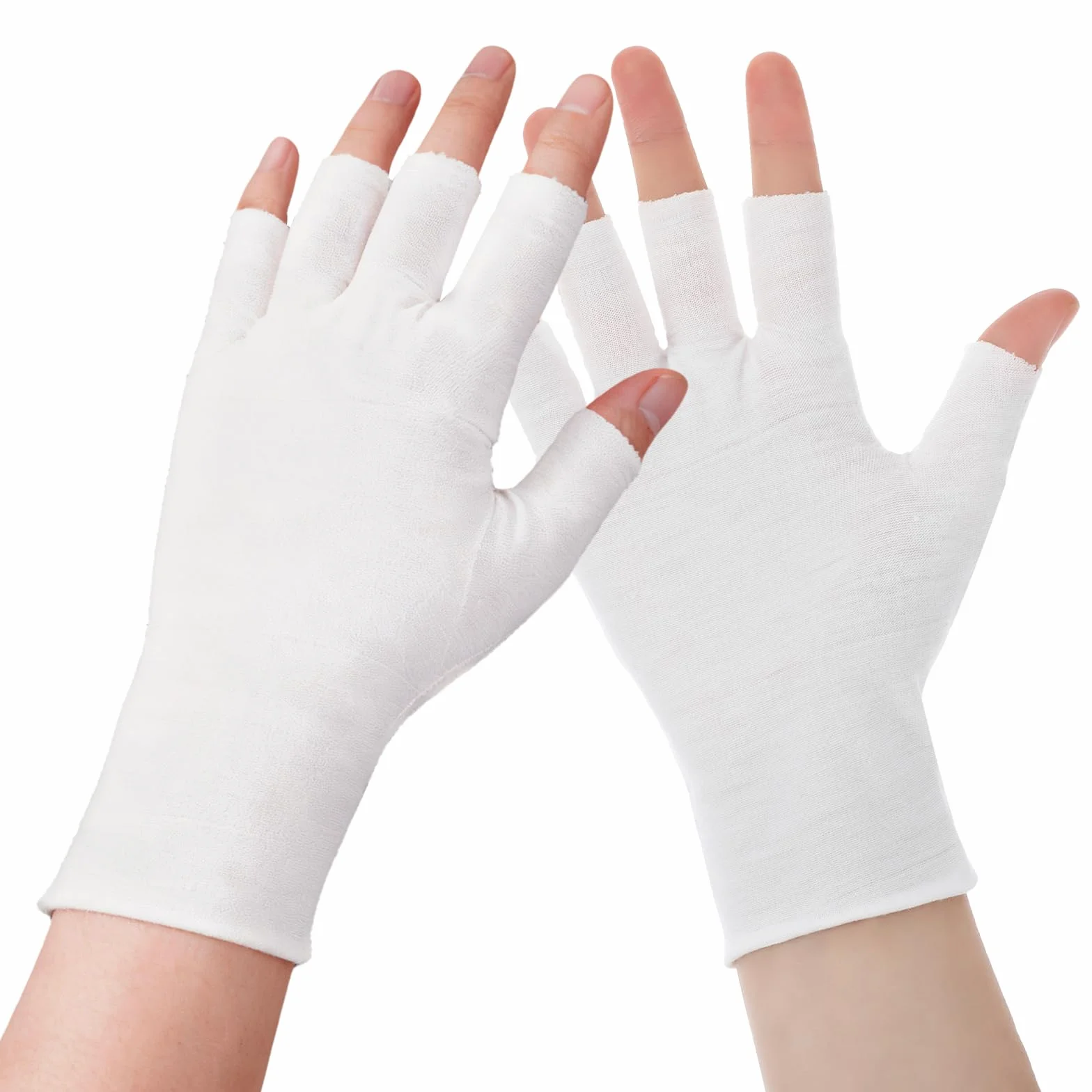 4 paia di guanti in cotone senza dita, guanti protettivi UV per lampade gel unghie bianchi sottili senza dita per mani asciutte touch screen spa trattamento della pelle