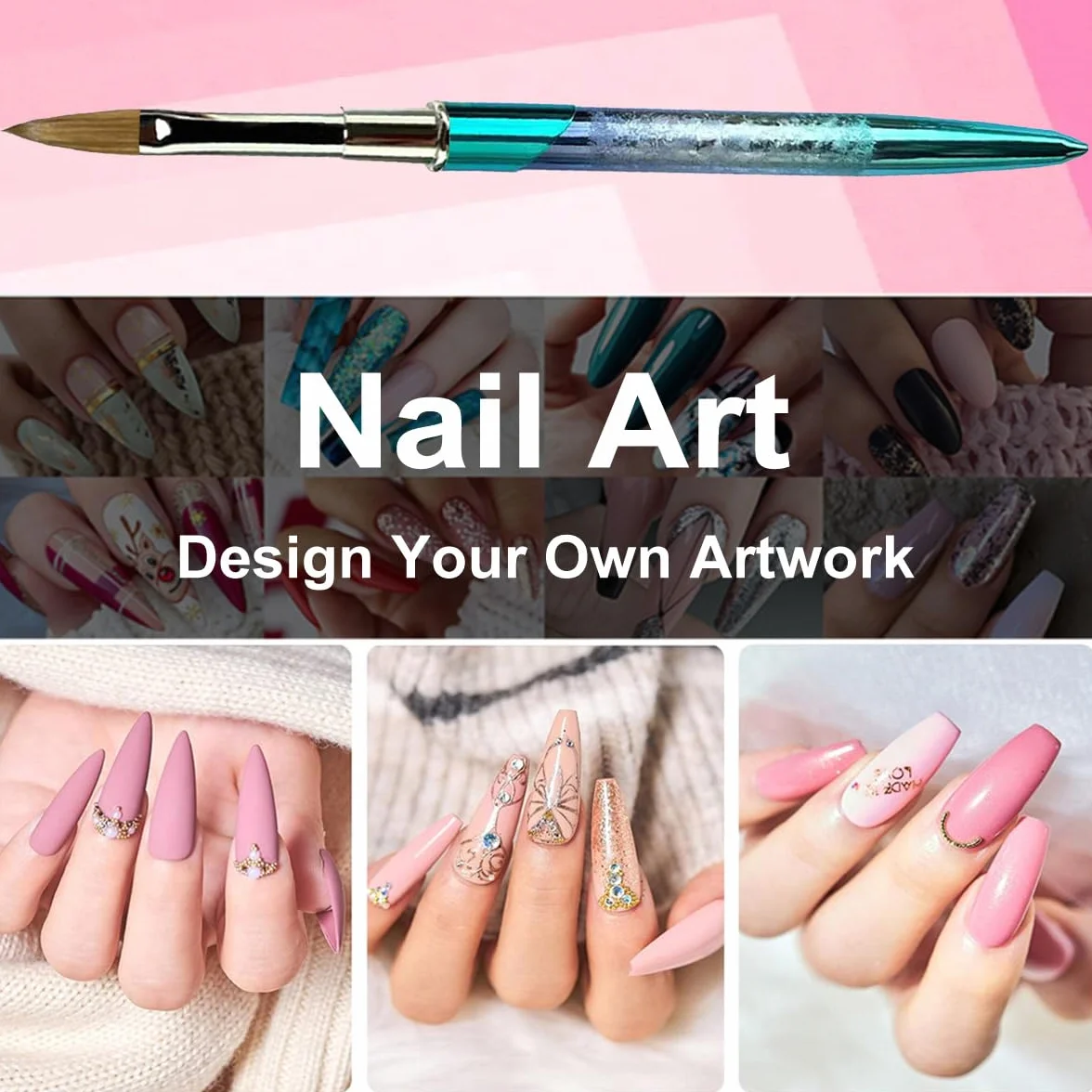 Kolinsky Pennello per Nail Art Acrilico con 100% Capelli di Visone Vergini e Manico in Alluminio, Pennello Gel Professionale per Applicare Bellezza Acrilica