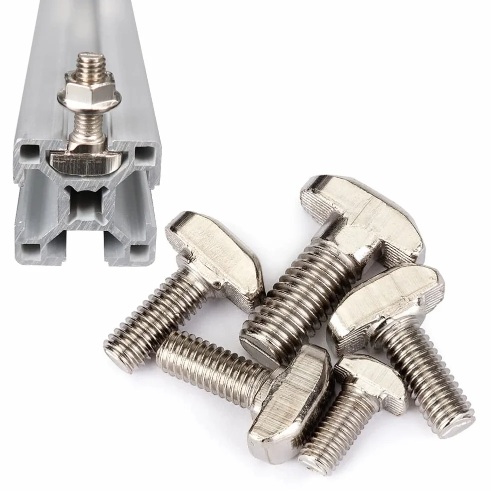Bulloni a T M8x40mm Acciaio al Carbonio Nichelato per Profili in Alluminio Standard Europei