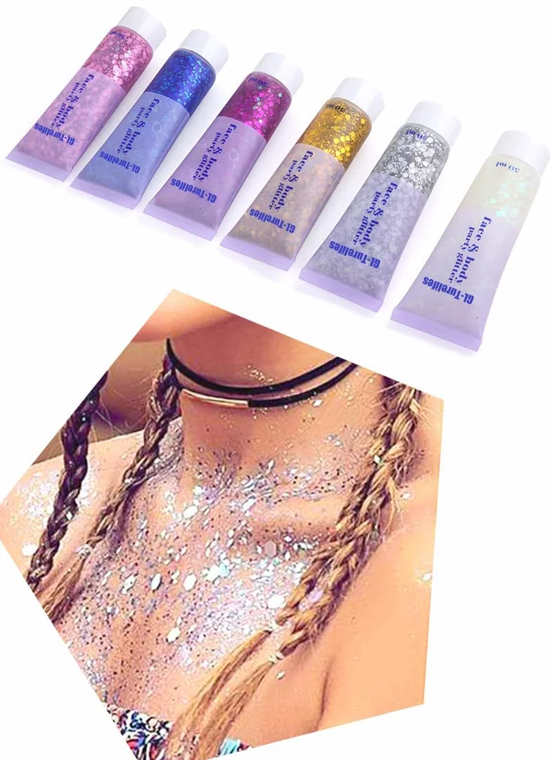 Face Body Glitter Gel per bambini e donne, sirena faccia Glitter da indossare, Squins grosse lucido per capelli e unghie, Rave Festival concerto accessori (#6 Bianco)