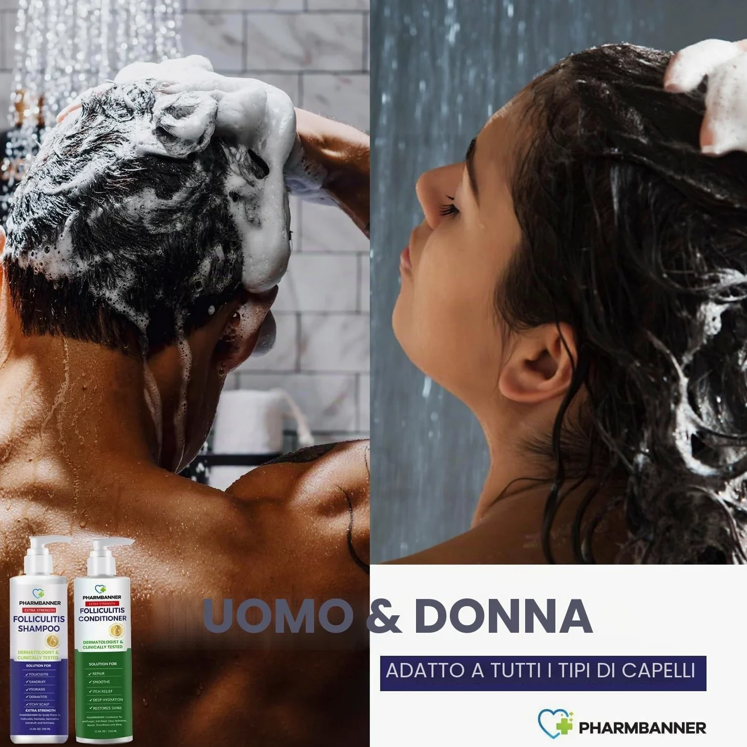 PHARMBANNER Kit shampoo e balsamo per la cura del cuoio capelluto con olio dell'albero del tè e olio di argan, cura quotidiana per cuoio capelluto secco e squamoso e depositi