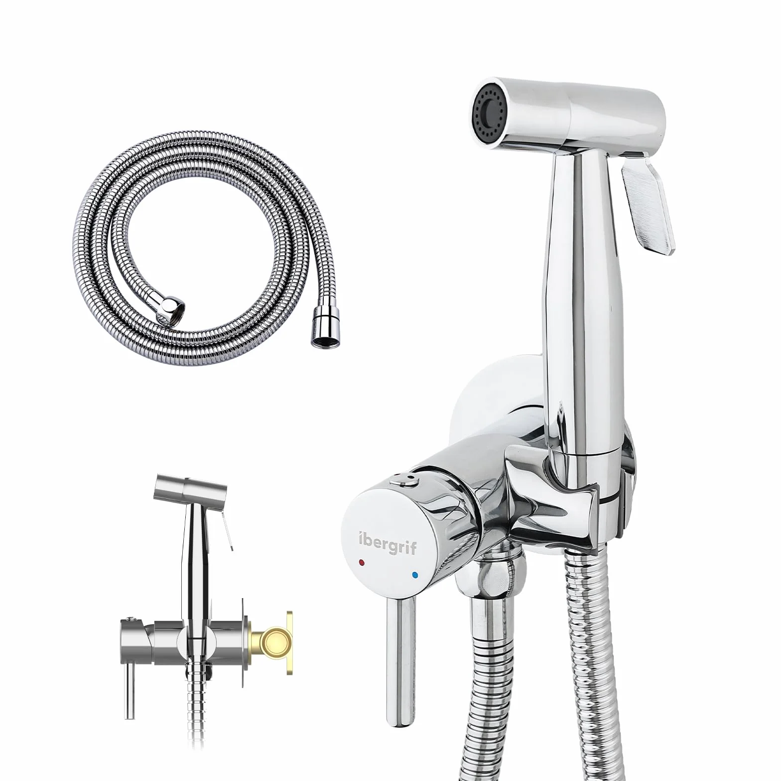 GRIFEMA Miscelatore Bidet Portatile Acqua Calda e Fredda Cromo Argento M22004