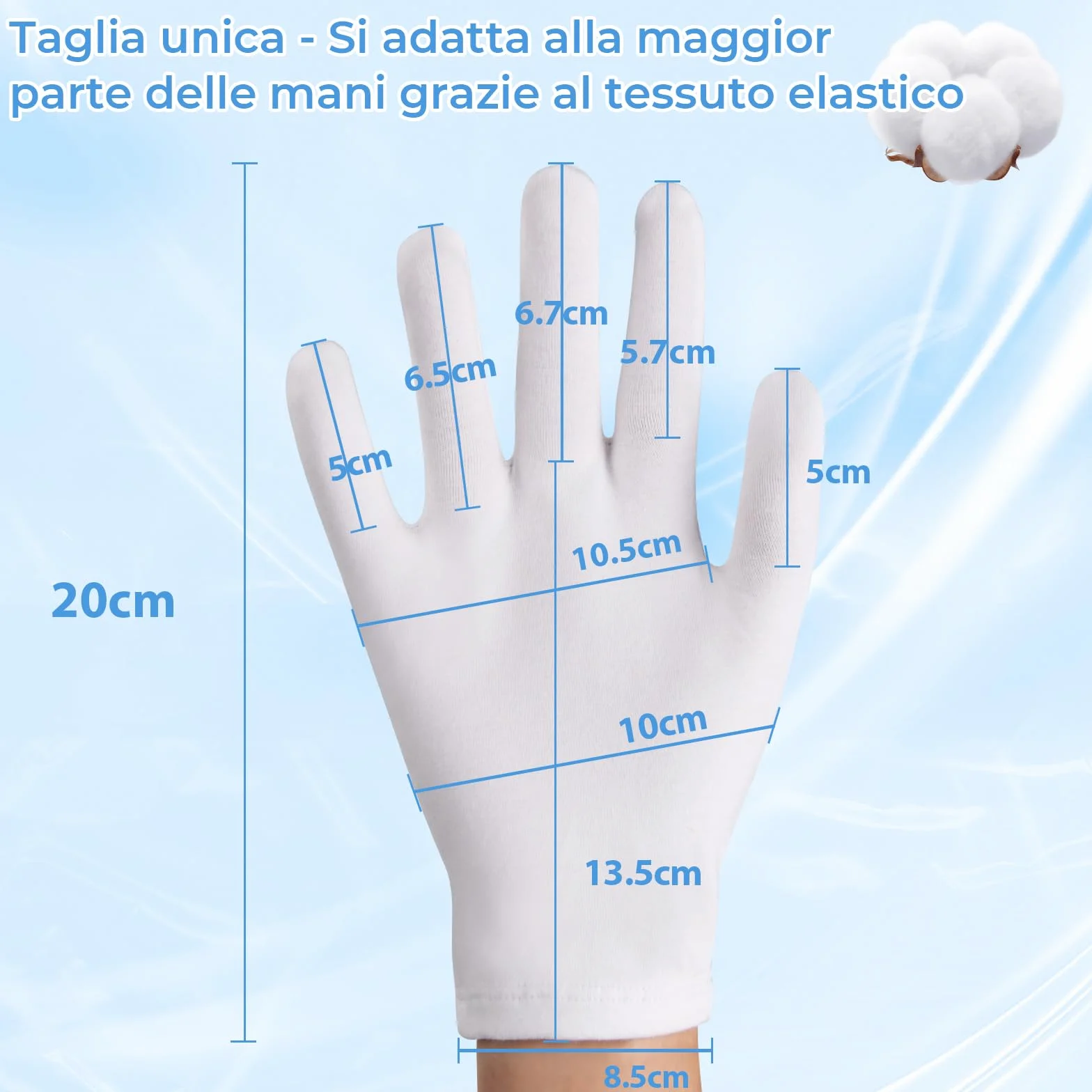 Donfri 5 Paia Guanti Cotone Bianchi per Eczema - Guanti da Lavoro Fini - Guanti Idratanti Dermatologici- Guanti di Cotone per Dermatiti,Mani Secche, Crema e Maschera Mani