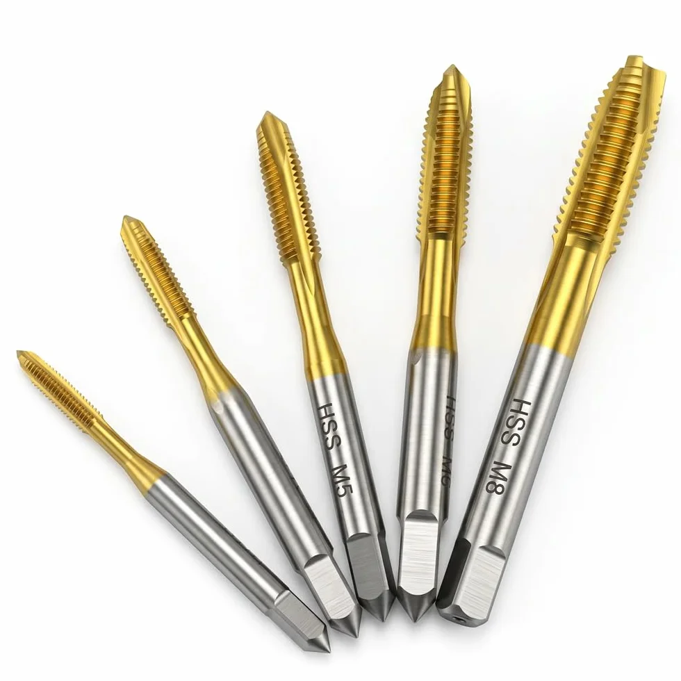 Maschi per Filettatura M3-M8 Titanio Rivestito HSS Strumenti per Maschiatura, 5 Pezzi