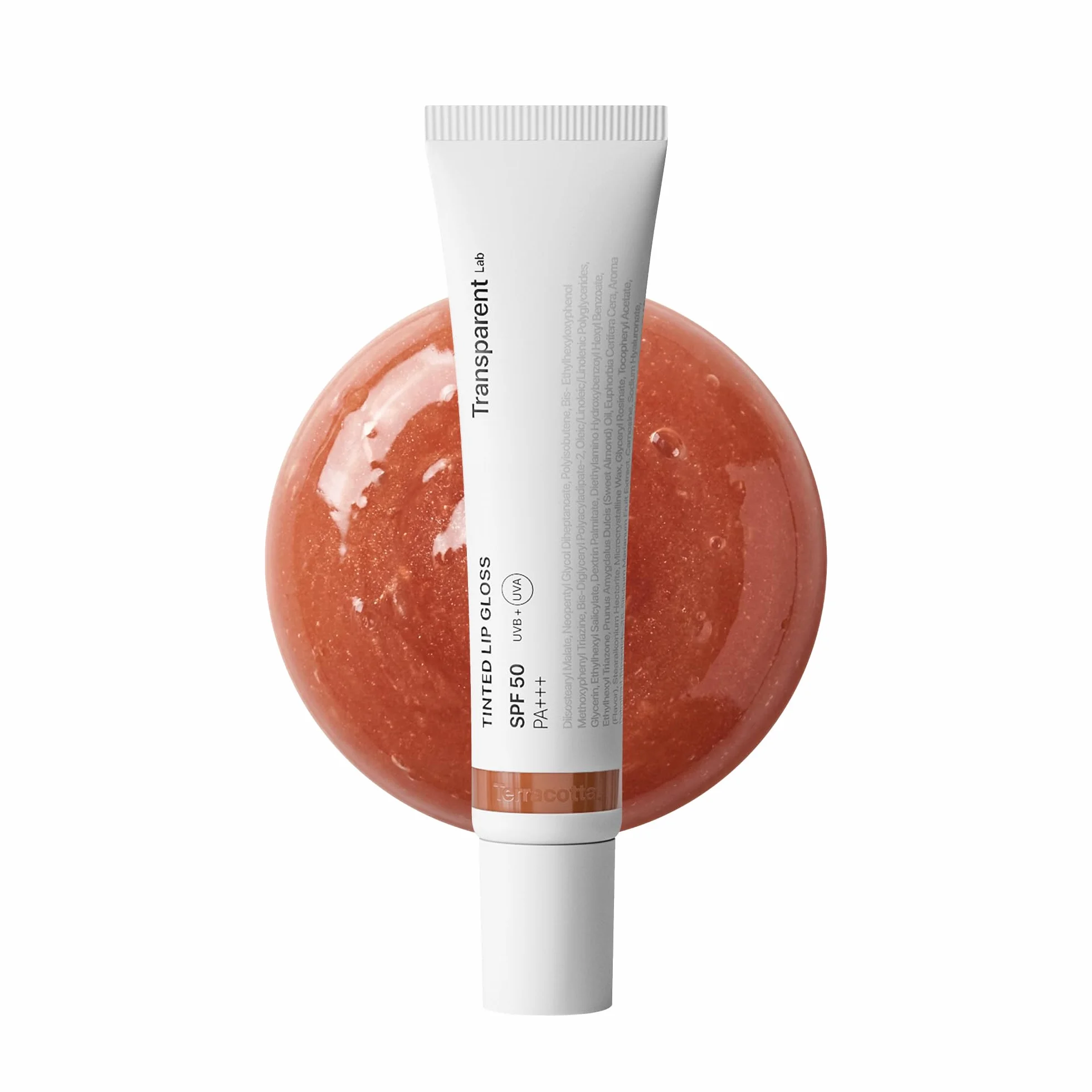 Transparent Lab Tinted Lipgloss Terracotta 15 ml – Balsamo labbra colorato SPF50, con acido ialuronico e peptidi volumizzanti, idratazione, lucentezza naturale e protezione solare alta