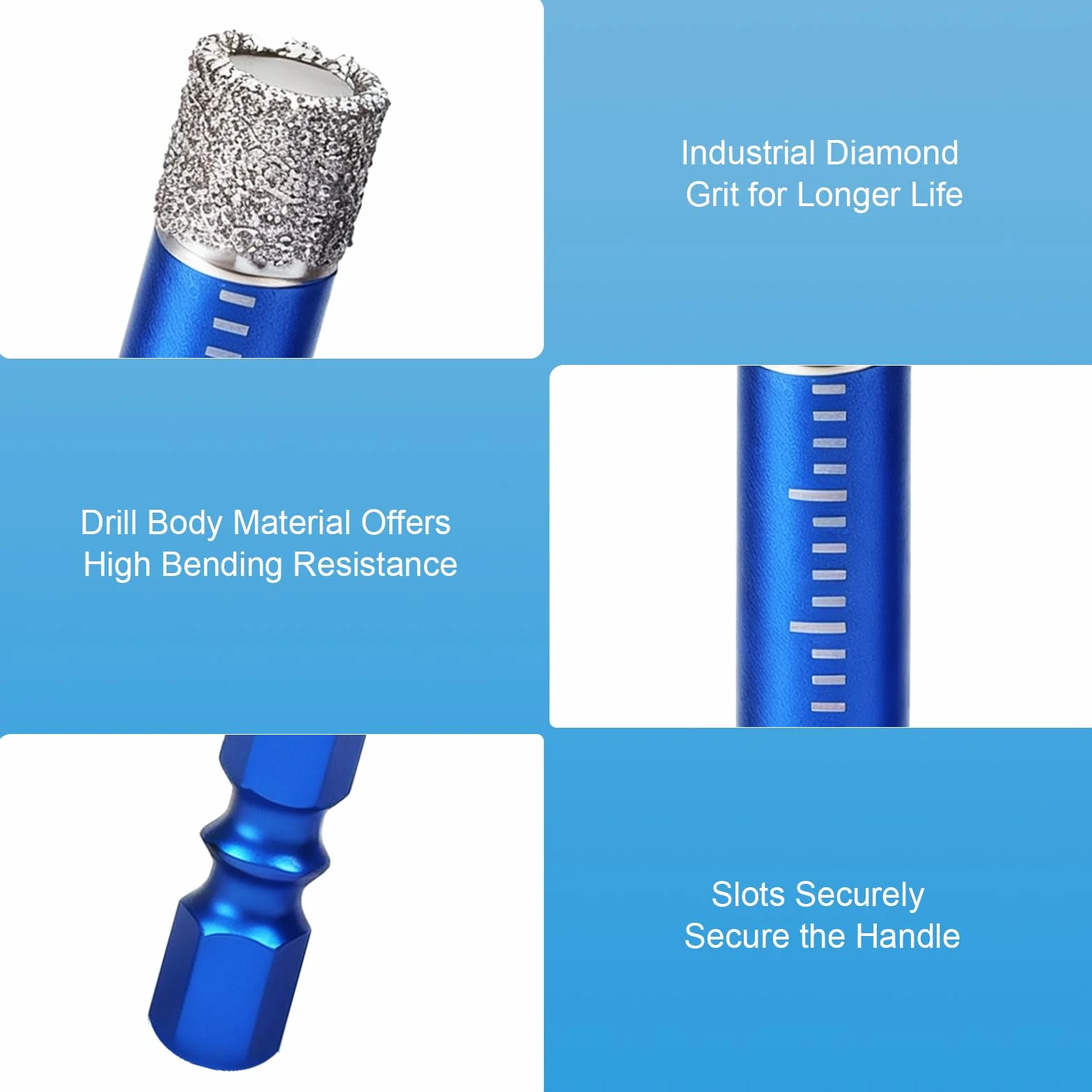 Set di 6 punte diamantate per piastrelle, granito, vetro, 6-12 mm e metallo duro
