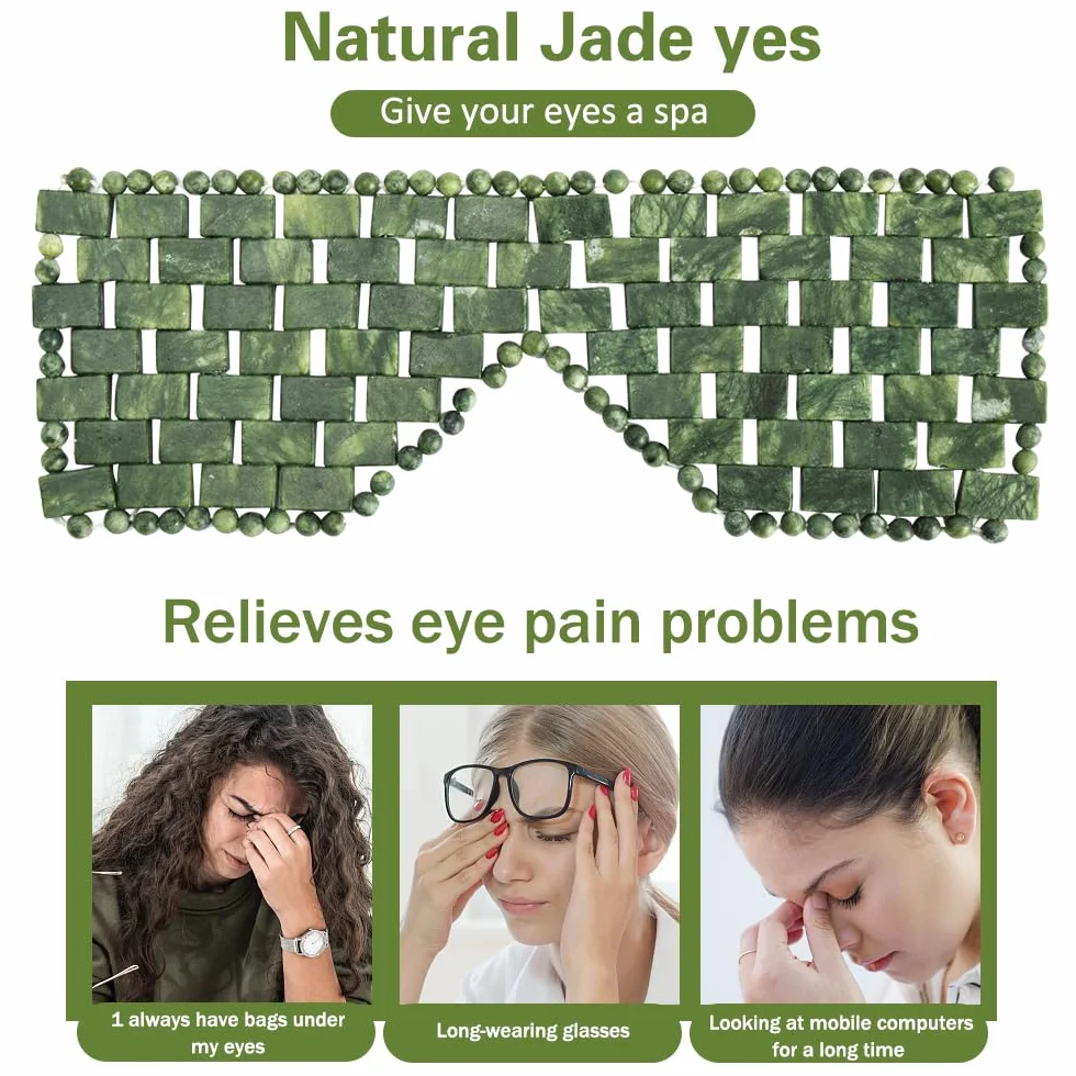 Maschera per Gli Occhi in Giada, Maschera Per Occhi In Pietra, Naturale Pietre Di Giada Anti Invecchiamento, Aiuta A Ridurre il Gonfiore Degli, il Mal di Testa (verde scuro)