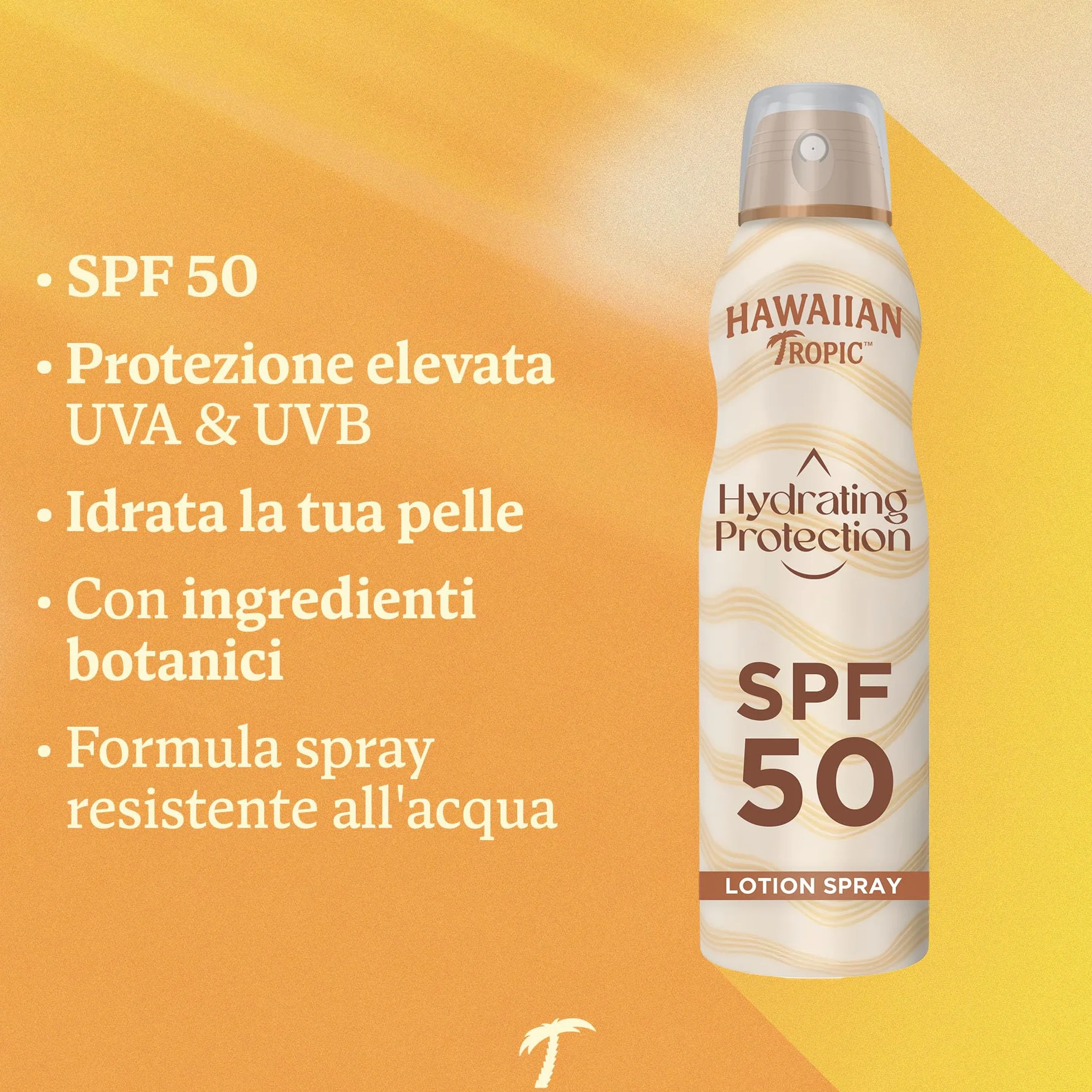 Hawaiian Tropic Spray Solare Protettivo Idratante, Protezione SPF 50 UVA e UVB Resistente all'Acqua, Profumo Tropicale, Lozione Solare, 220 ml