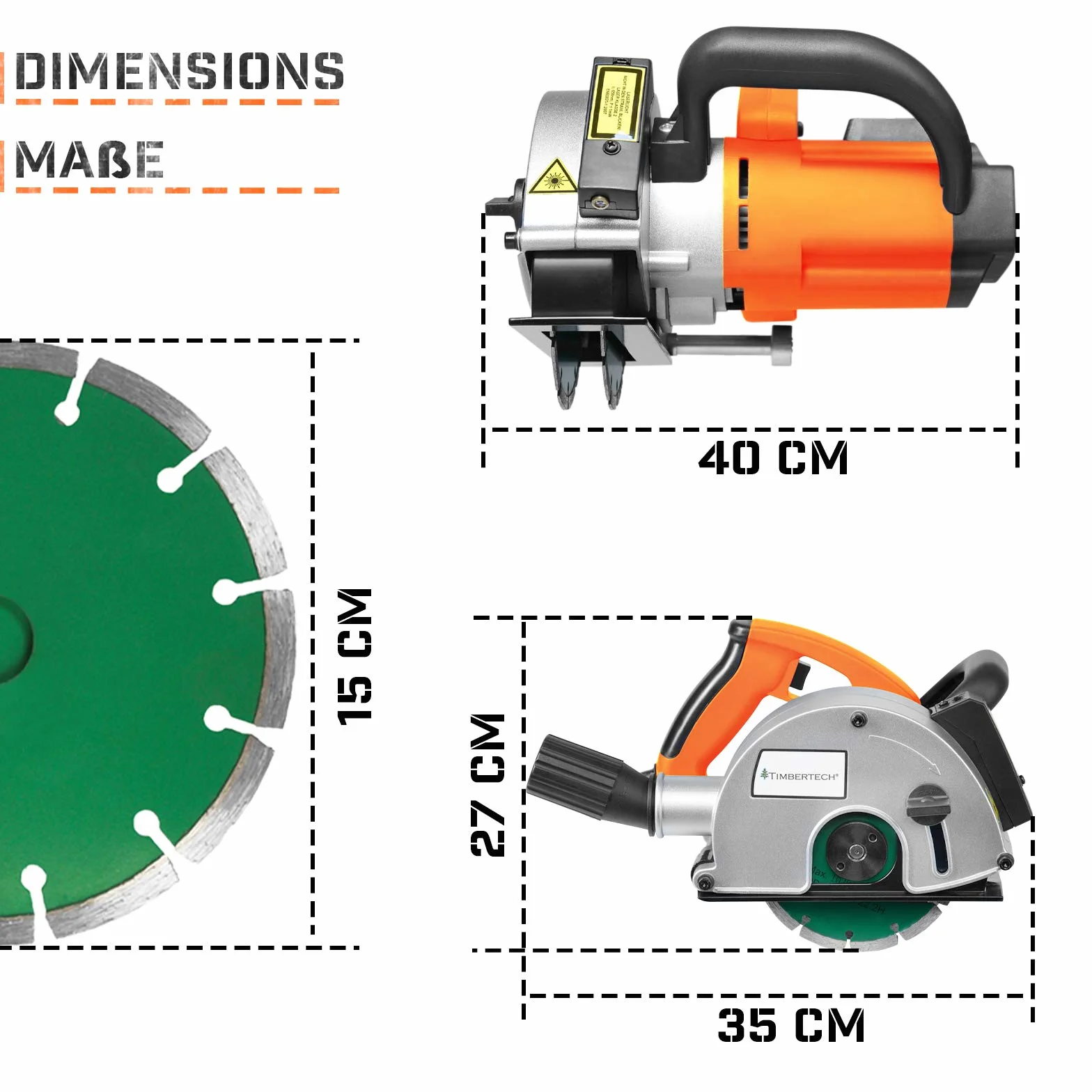 TIMBERTECH Scanalatrice 1700W 4000giri/min Laser Guida 2 Lame Diamantate Ø150mm con Custodia