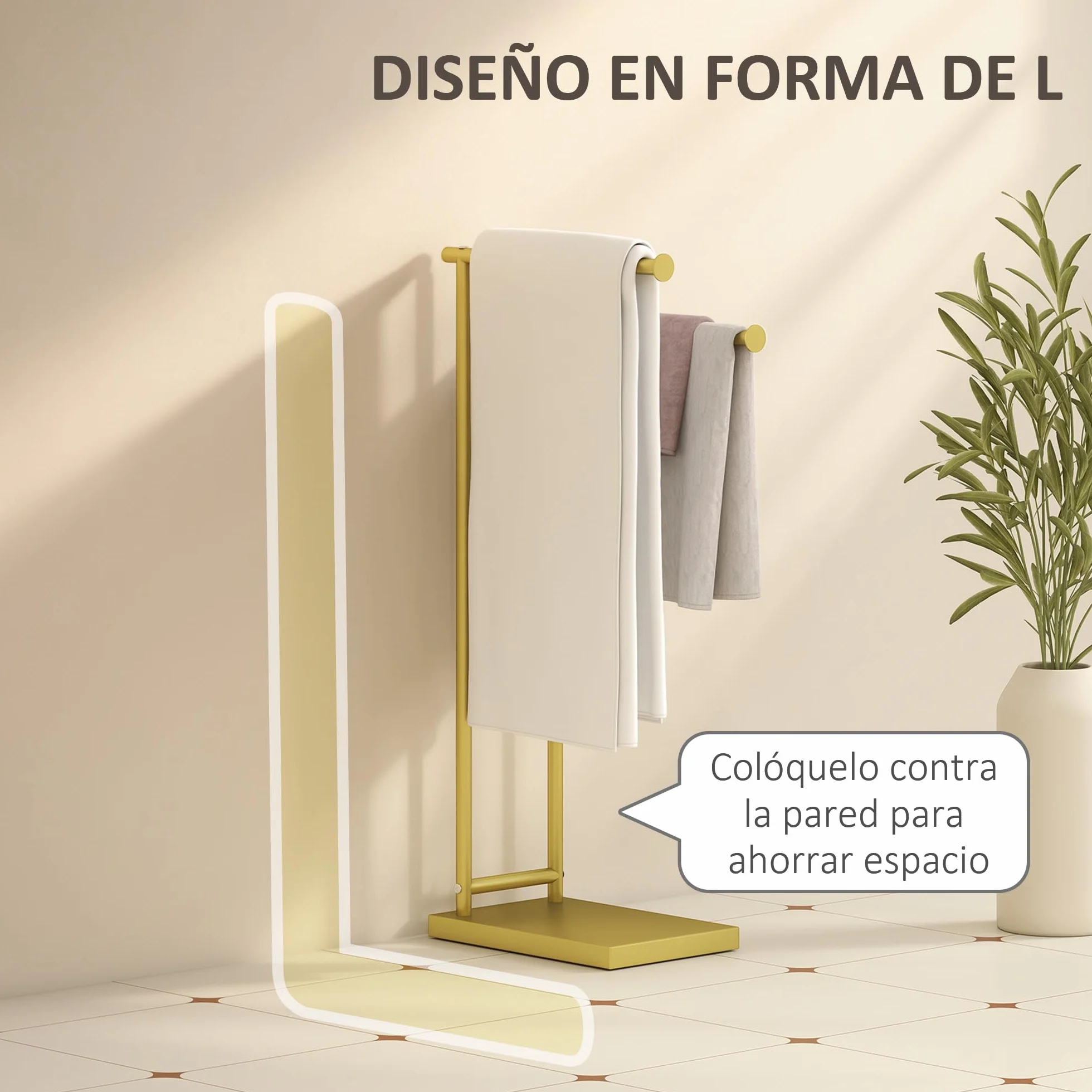 HOMCOM Portasciugamani da terra a 2 livelli scala da bagno metallico 35,5 x 20 x 78 cm oro