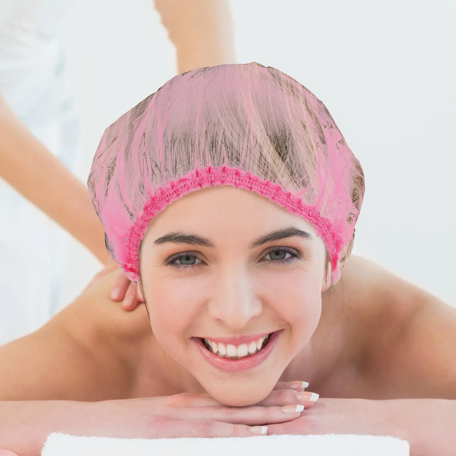 DOITOOL Cuffie da Doccia Impermeabili Donna Rosa in Plastica Elastiche Grandi 44 Cm per Spa e Viaggio Confezione da 500 Pezzi Facili da Trasportare