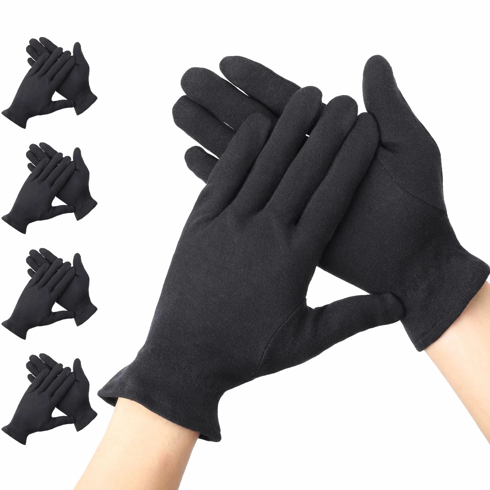 Segbeauty Guanti di Cotone per Dermatiti, 4 Paia Guanti Cotone Neri, Morbido e Traspiranti, con Elastico Braccialetto, per Mani Asciutte, Eczemi, Bellezza, Ispezione Gioielli (XL)