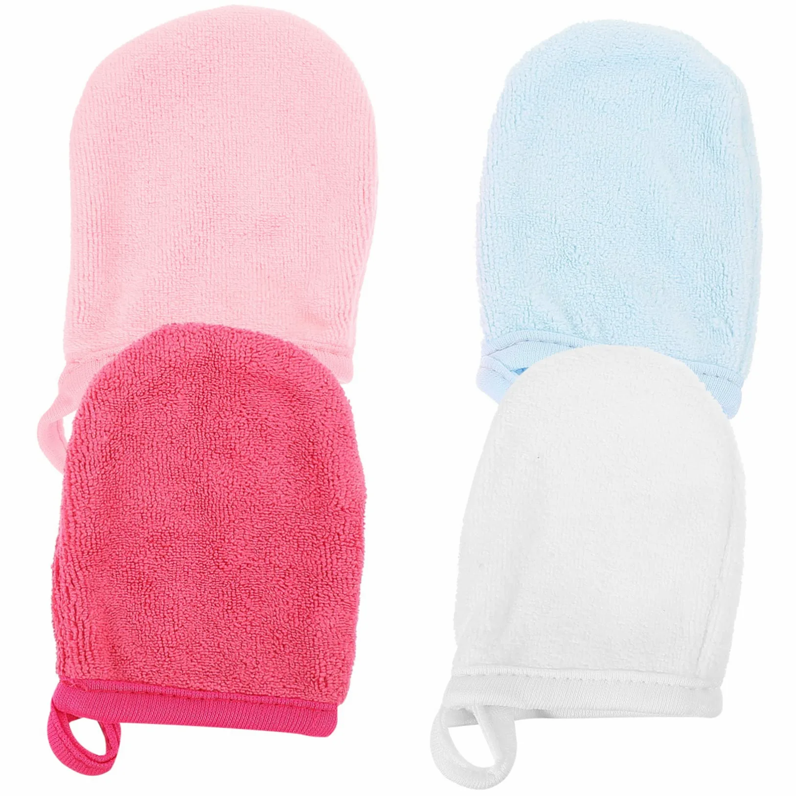 WOONEKY 5 Set Di Guanti Per Il Viso Guanti Struccanti Riutilizzabili Guanti in Microfibra Per Unesfoliazione Delicata 4 Pezzi * 5