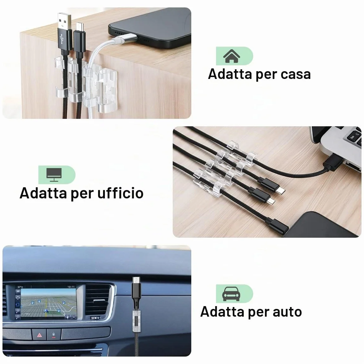 Organizzatore di Cavi Autoadesivi 40 Pezzi Clip per Cavi Fermacavi Trasparente