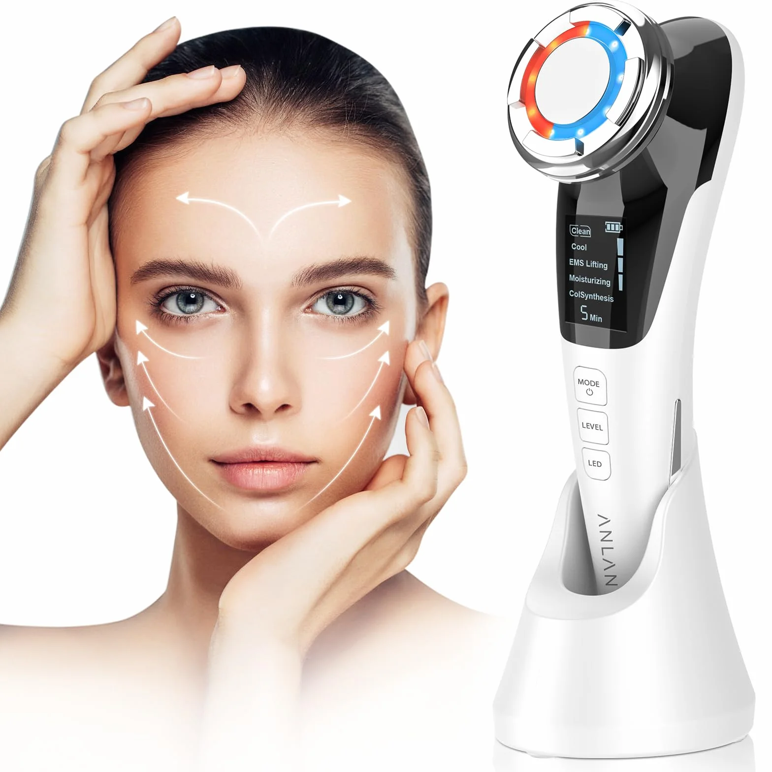 ANLAN Massaggiatore Viso Multifunzionale Antirughe di Bellezza, Rossa e Blu Calda e Fredda massaggio facciale, Pulizia Profonda Anti-età Rassodamento e Lifting