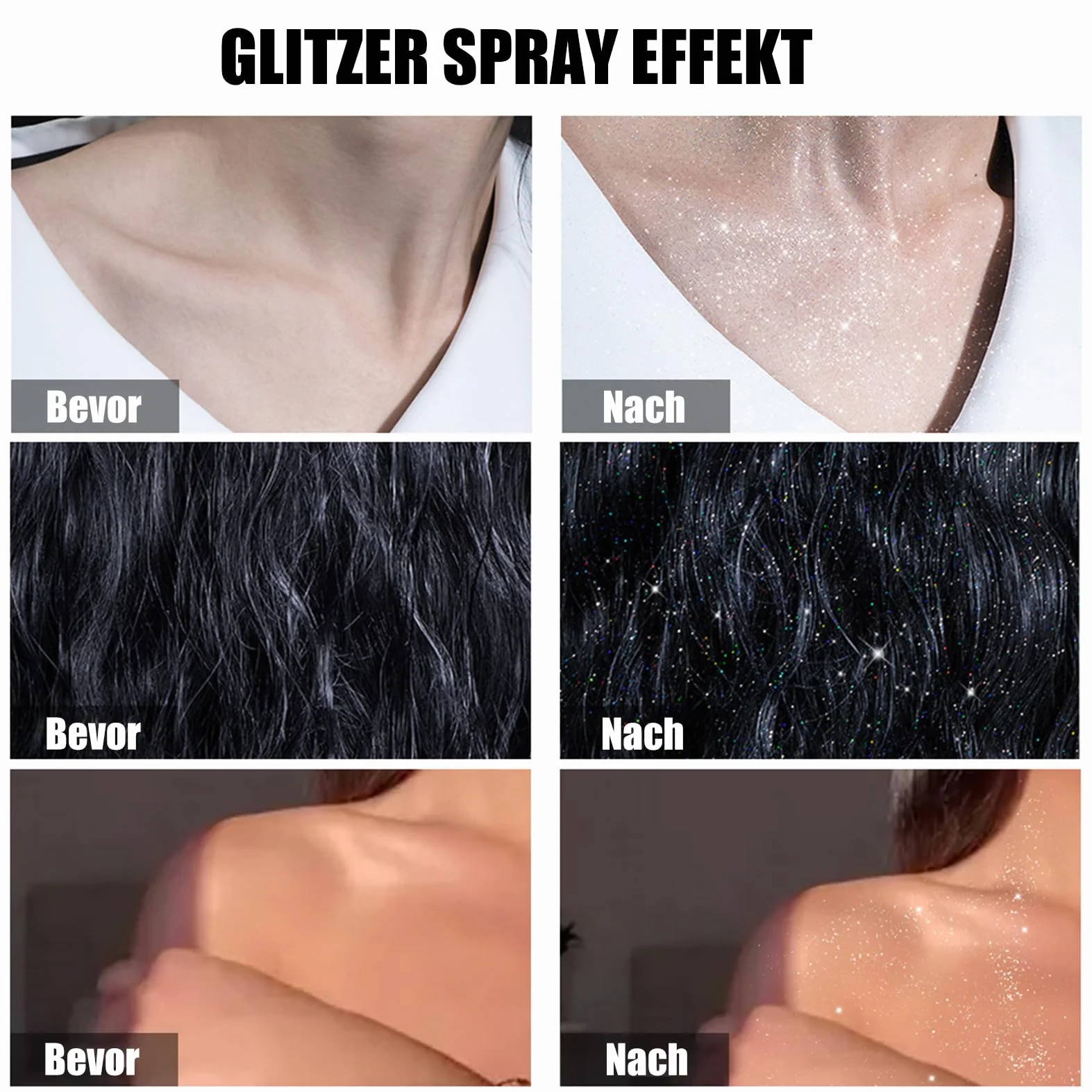 Spray glitter argento, glitter spray per capelli e corpo, glitter per viso e vestiti, body glitter spray con nebbia ultra fine, accessori per festival ad asciugatura rapida per Halloween Carnevale