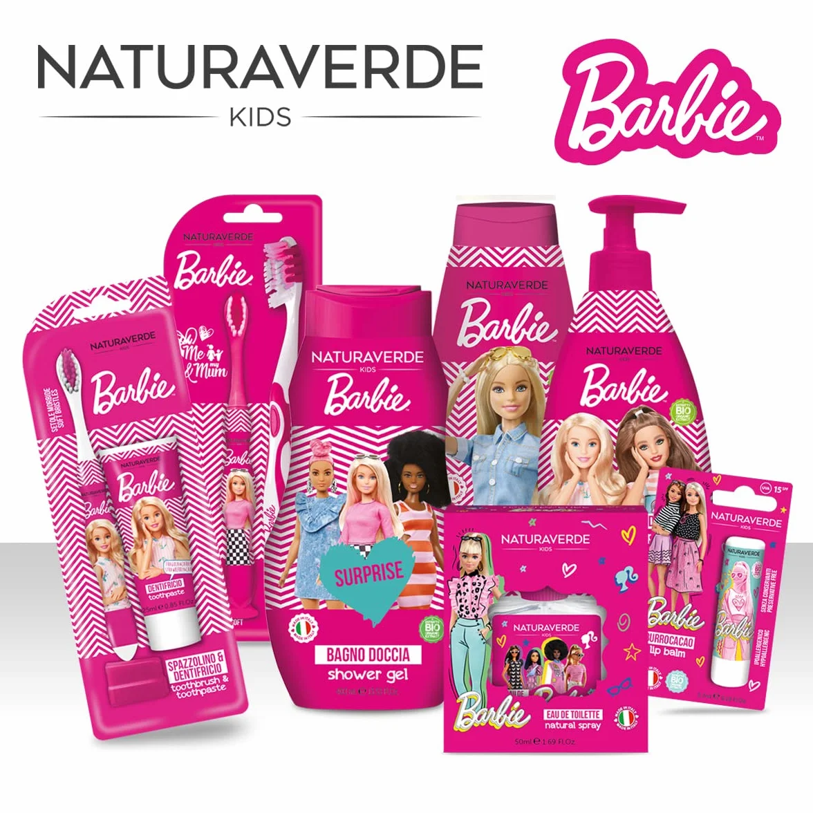 Naturaverde | Kids - Mattel Barbie - Eau de Toilette Spray per Bambini, Profumo Piacevole sulla Pelle, Contiene Alcool, Natural Spray, 50ml