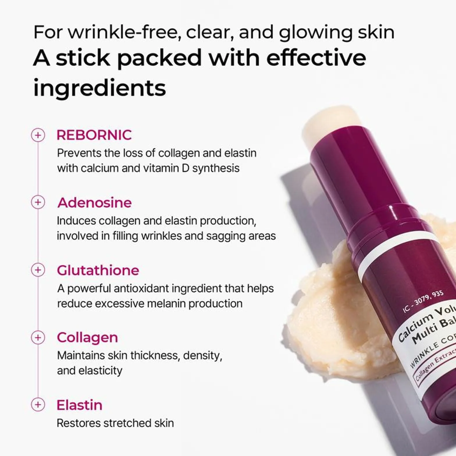 2 pezzi Calcium Volume Multi Balm Stick Balm Balsamo Oculare Multifunzionale Balsamo Arricchito Con Collagene Anti-Aging & Firming Skincare Stick Stringe La Pelle Ripara e Idrata
