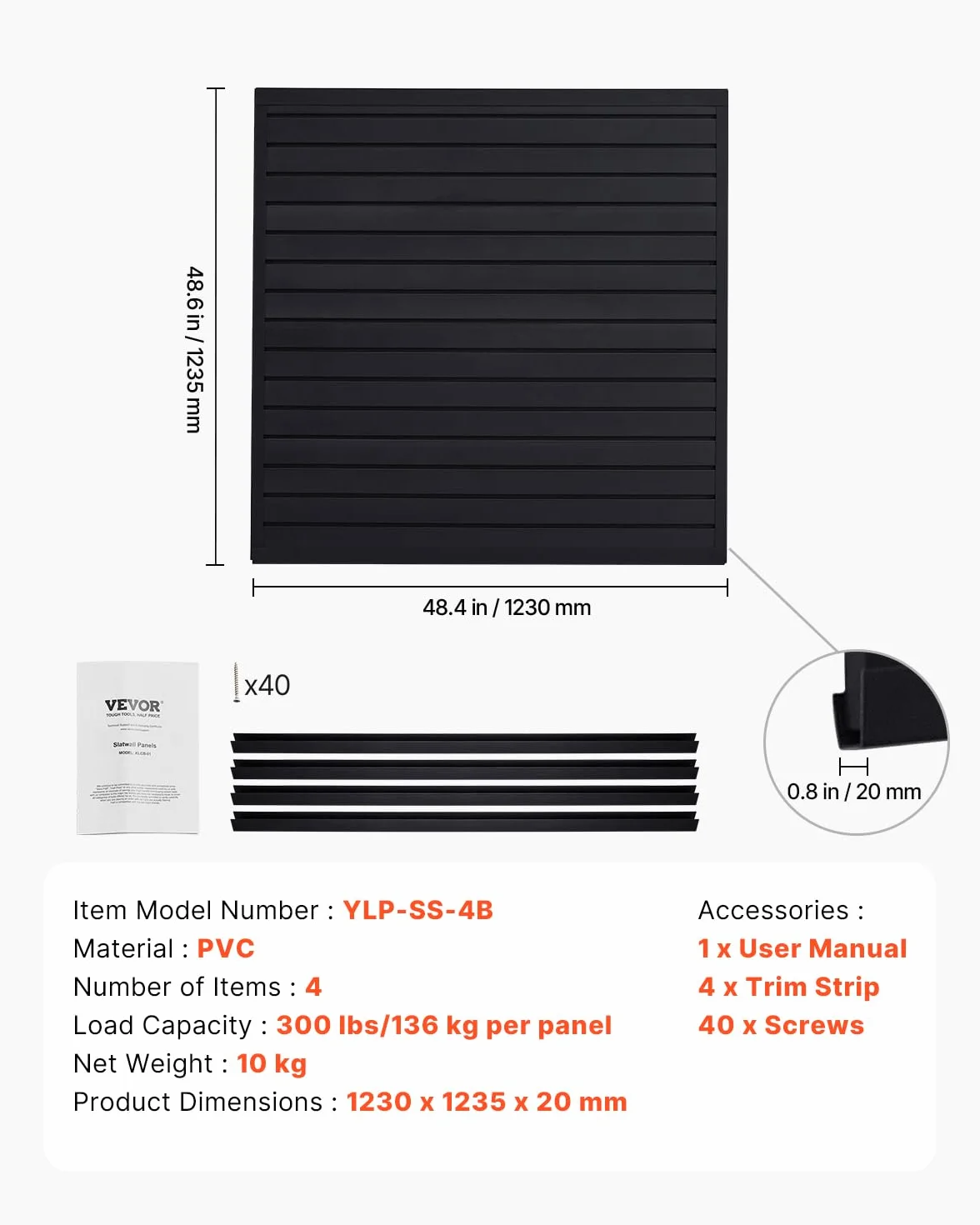 VEVOR Pannelli per Pareti a Doghe Modulare Nero 1230 x 1235 x 20 mm