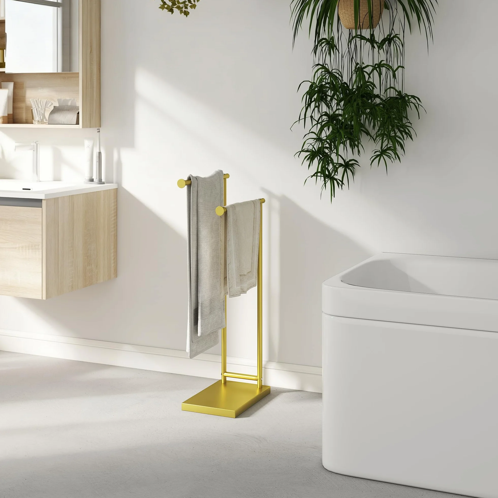 HOMCOM Portasciugamani da terra a 2 livelli scala da bagno metallico 35,5 x 20 x 78 cm oro