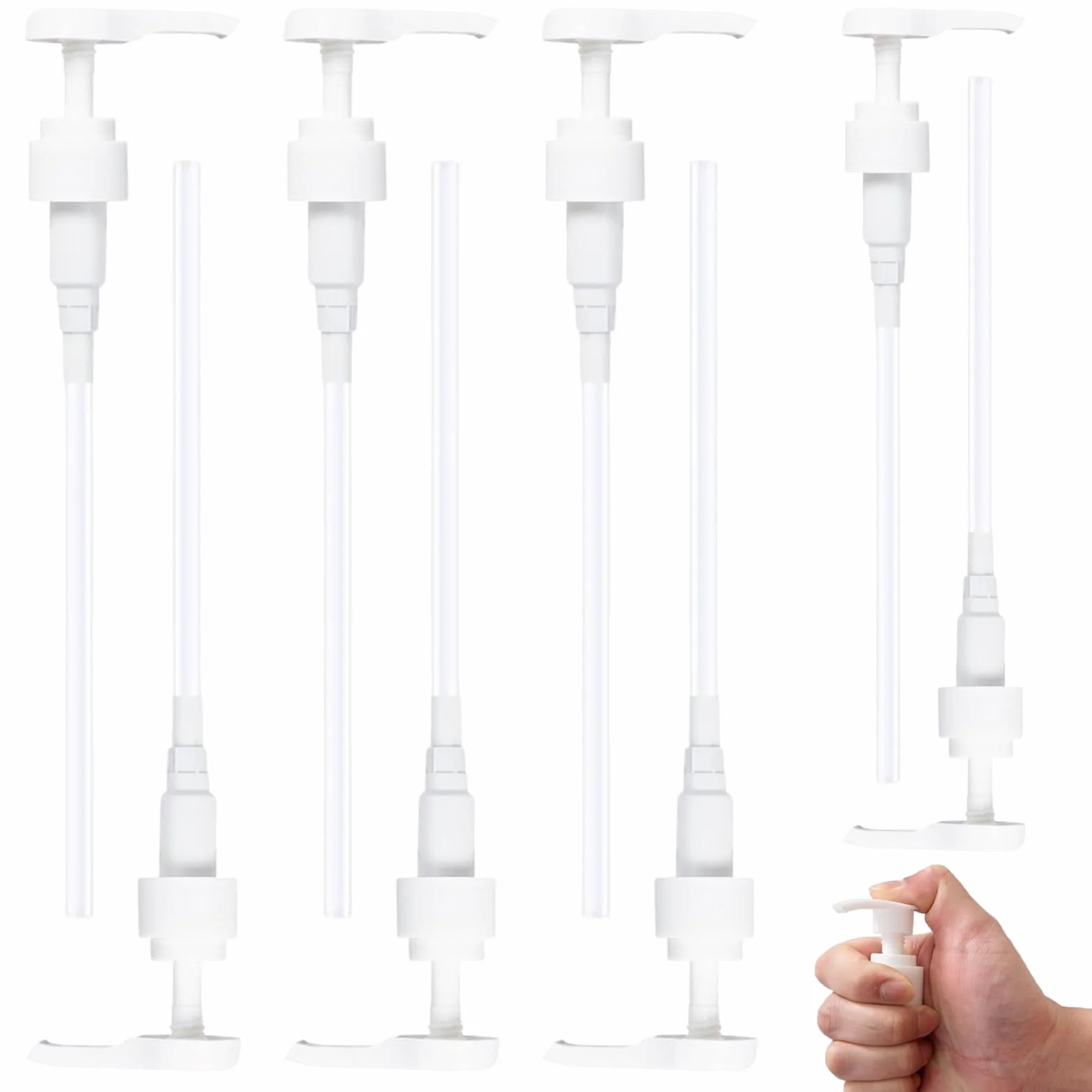 8 Dosatori per Dosaggio - Pompa per Sciroppo per Bottiglie da 500ml/1000ml, Compatibile con Tappi 28/410 e 24/410, Perfetta per Sciroppi, Shampoo e Balsami (Bianco, 0.5/1L)