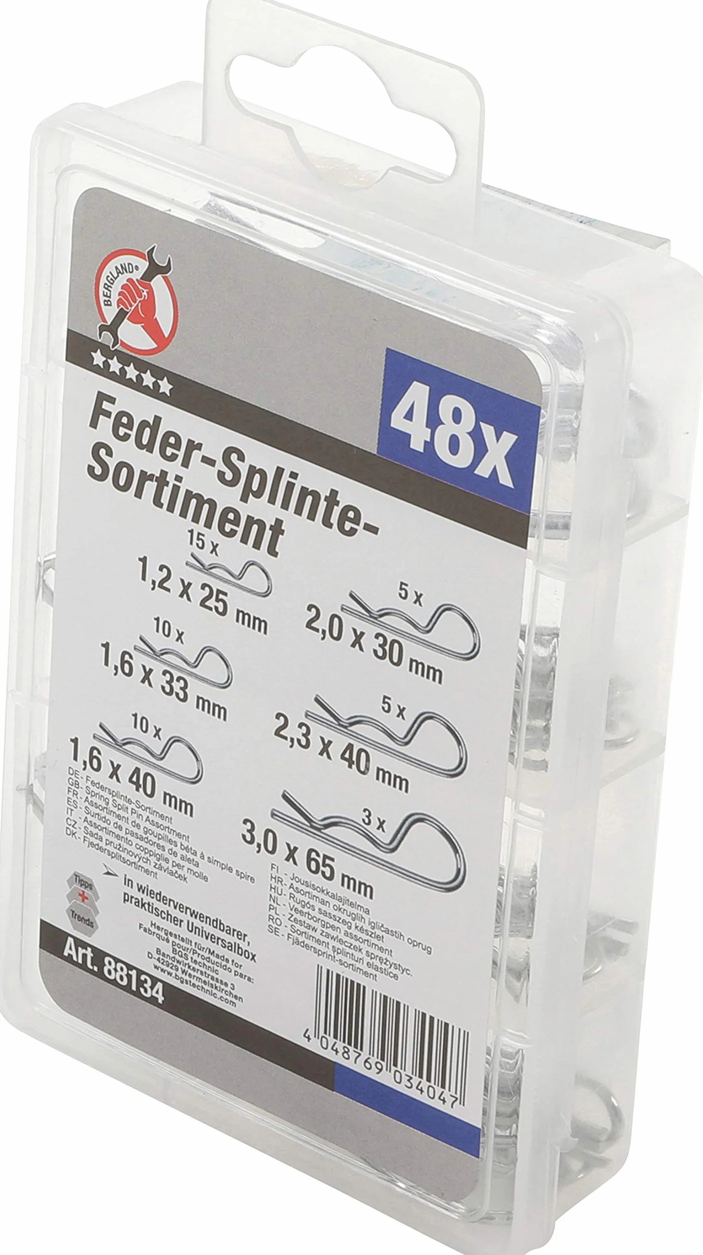 BGS Assortimento coppiglie per molle Ø 1,2-3,0 mm 48 pz.