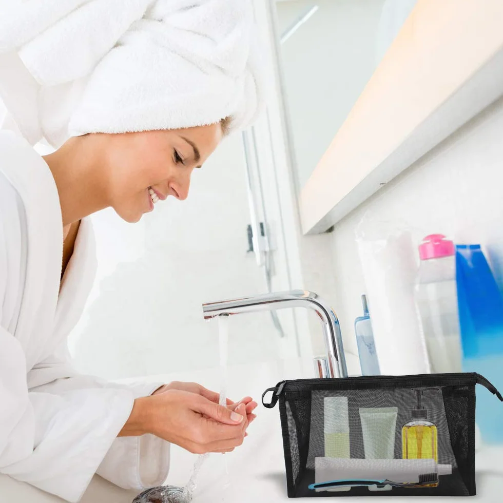 Borse per Trucco in Rete, 2 Pezzi Cerniera Sacchetto Cosmetici Trucco per Conservare Cosmetici e Articoli da Toeletta, Borsa da Toilette Viaggio Adatto a Viaggi Affari Vacanze Uso Quotidiano
