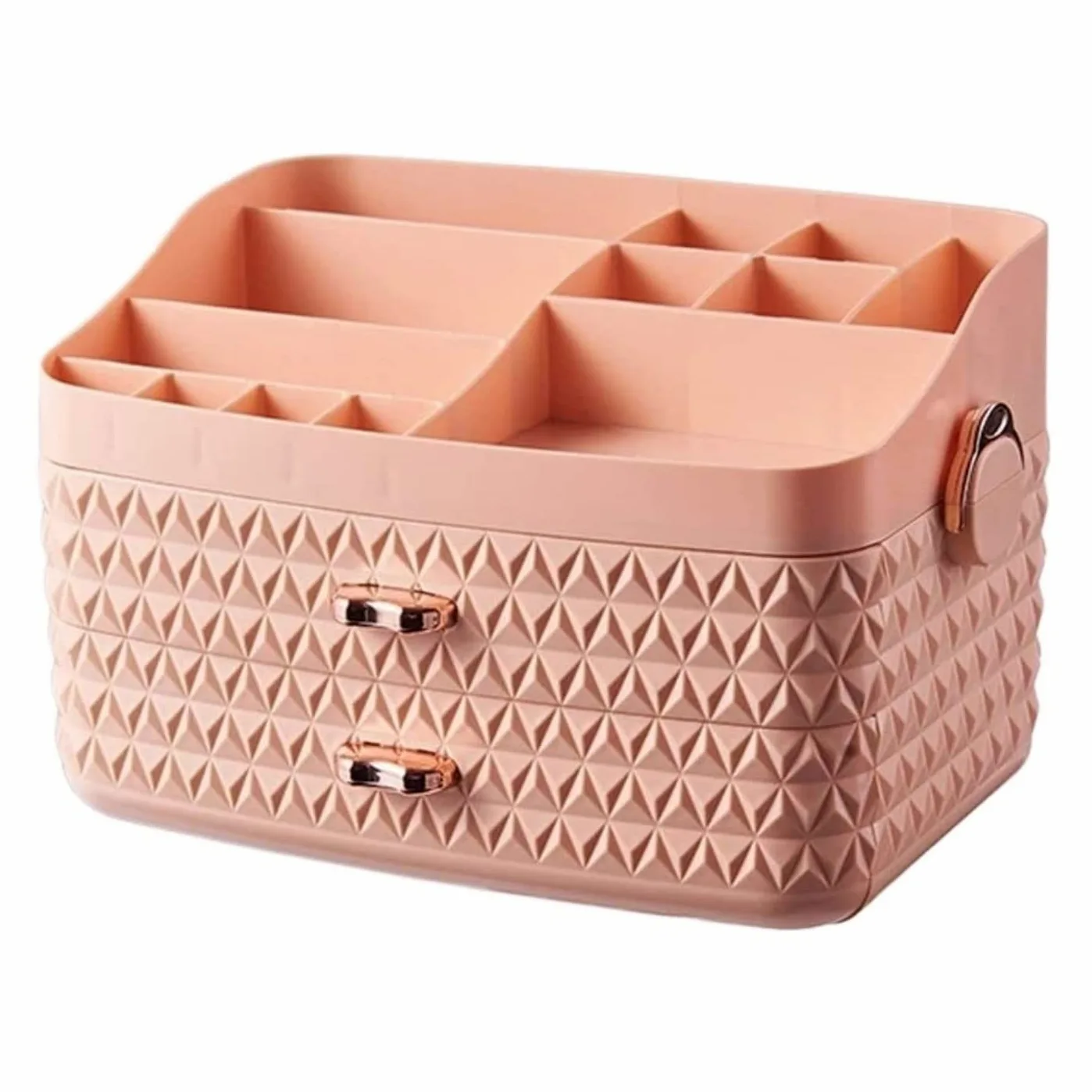 Porta Trucchi,Toeletta Trucco in Plastica Organizzatore di Stoccaggio Cosmetico Gioielli Accessori per Capelli Comò da Banco con Cassetto Multifunzione(Pink)