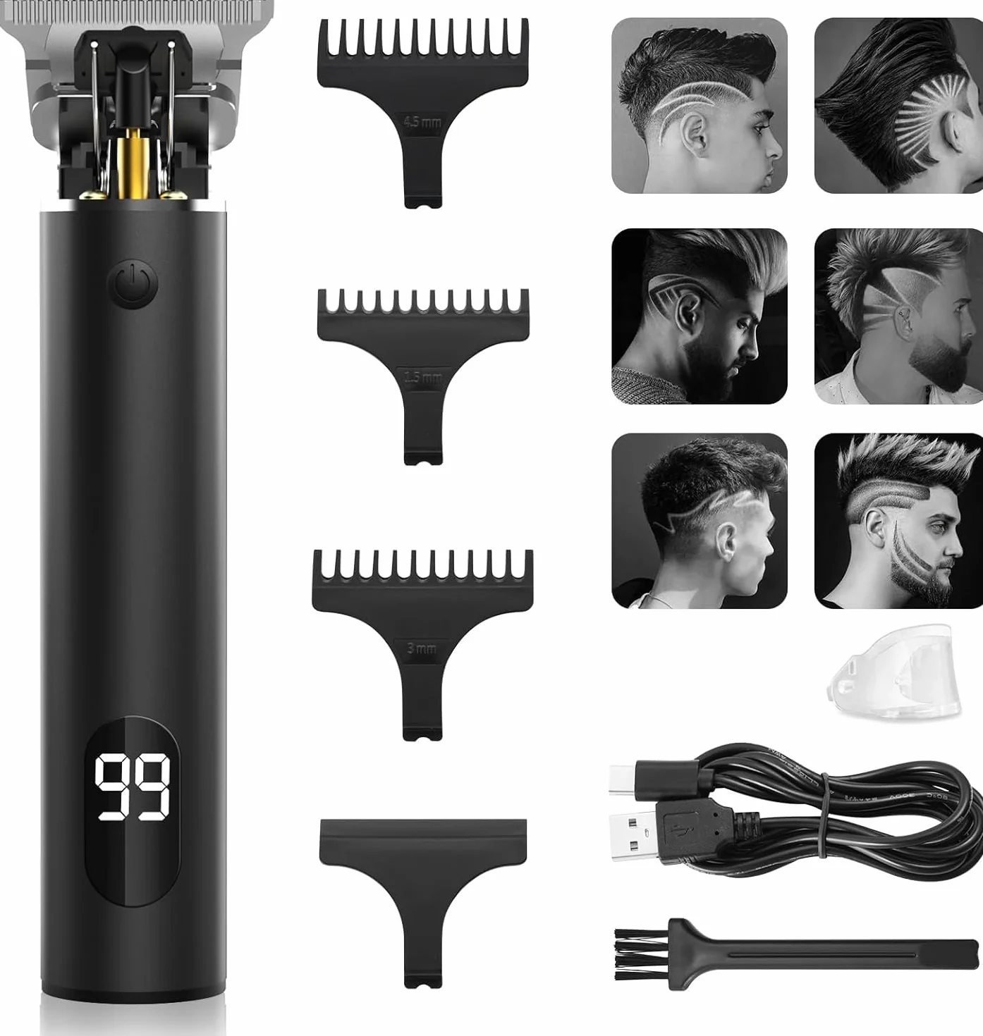 Tagliacapelli Professionale Barba Trimmer Kit Con USB Ricaricabile, Impermeabile, Schermo LCD per Uomo, Bambini, Adulti, Barbiere