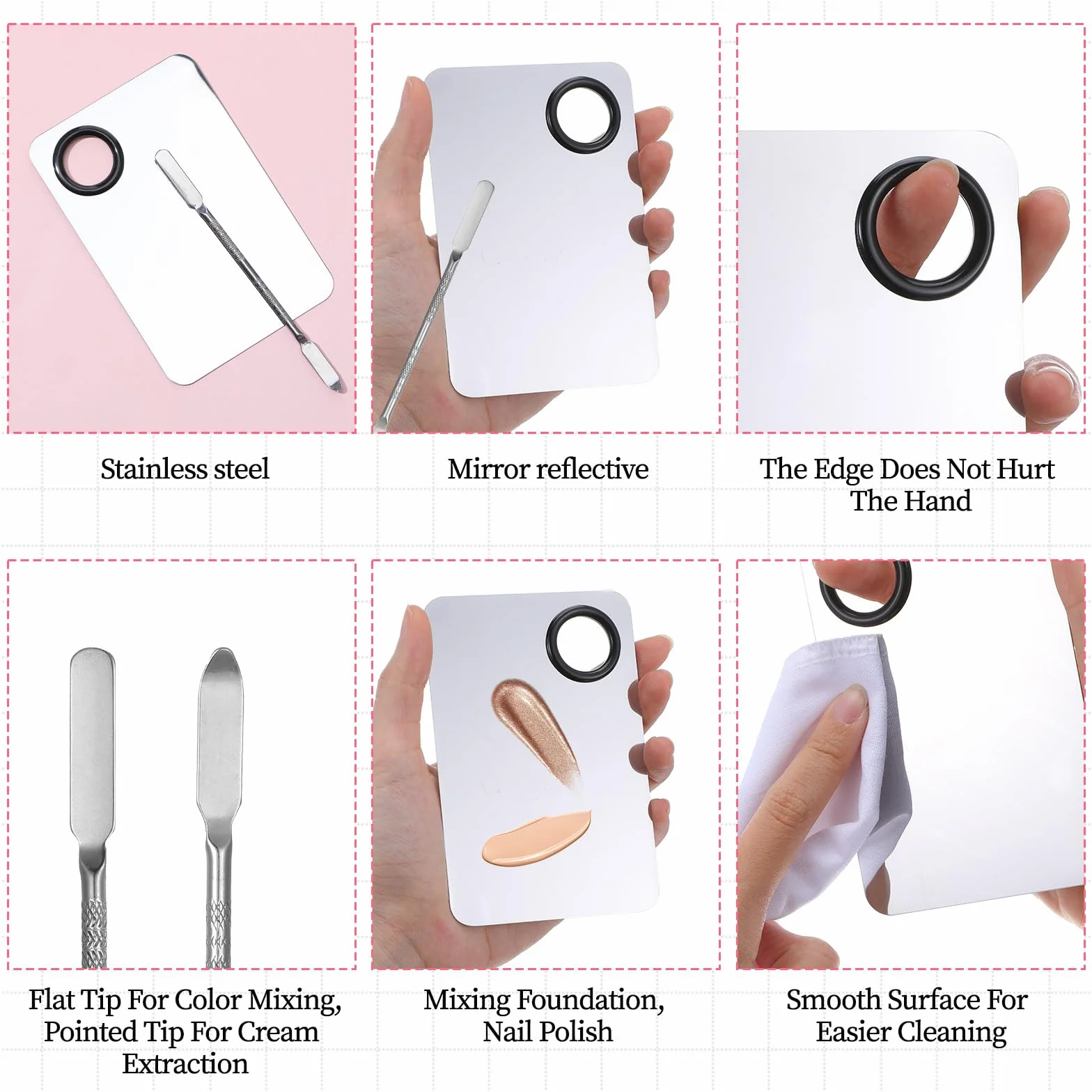 Ouligay Set di 3 spatole per trucco, tra cui tavolozza di miscelazione, spatola per fondotinta, vassoio per tavolozza, accessori per il trucco per donne