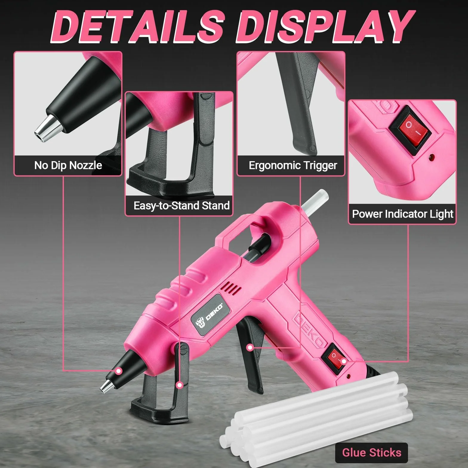 DEKO Pistola per colla calda 20 W mini silicone fai da te 30 pezzi rosa