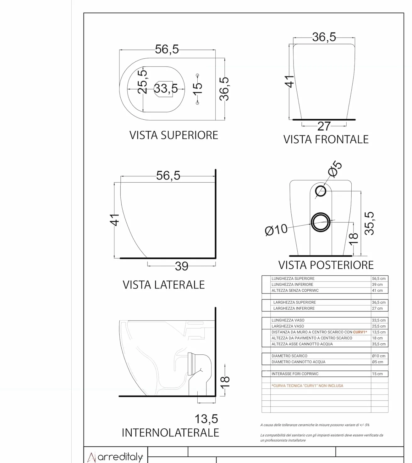 Coppia Sanitari Filomuro Vaso WC Bidet Design Moderno Ceramica Soft Close Bianco Lucido