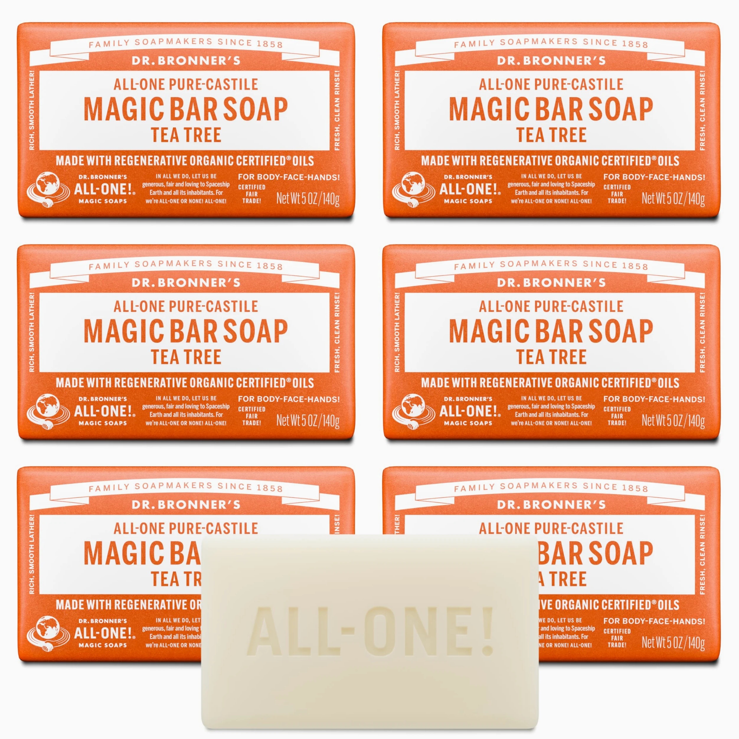 Magia Sapone Dr. Bronner Pure-sapone di Marsiglia, All-One Canapa Tea Tree, 5 once Bar (confezione da 6)