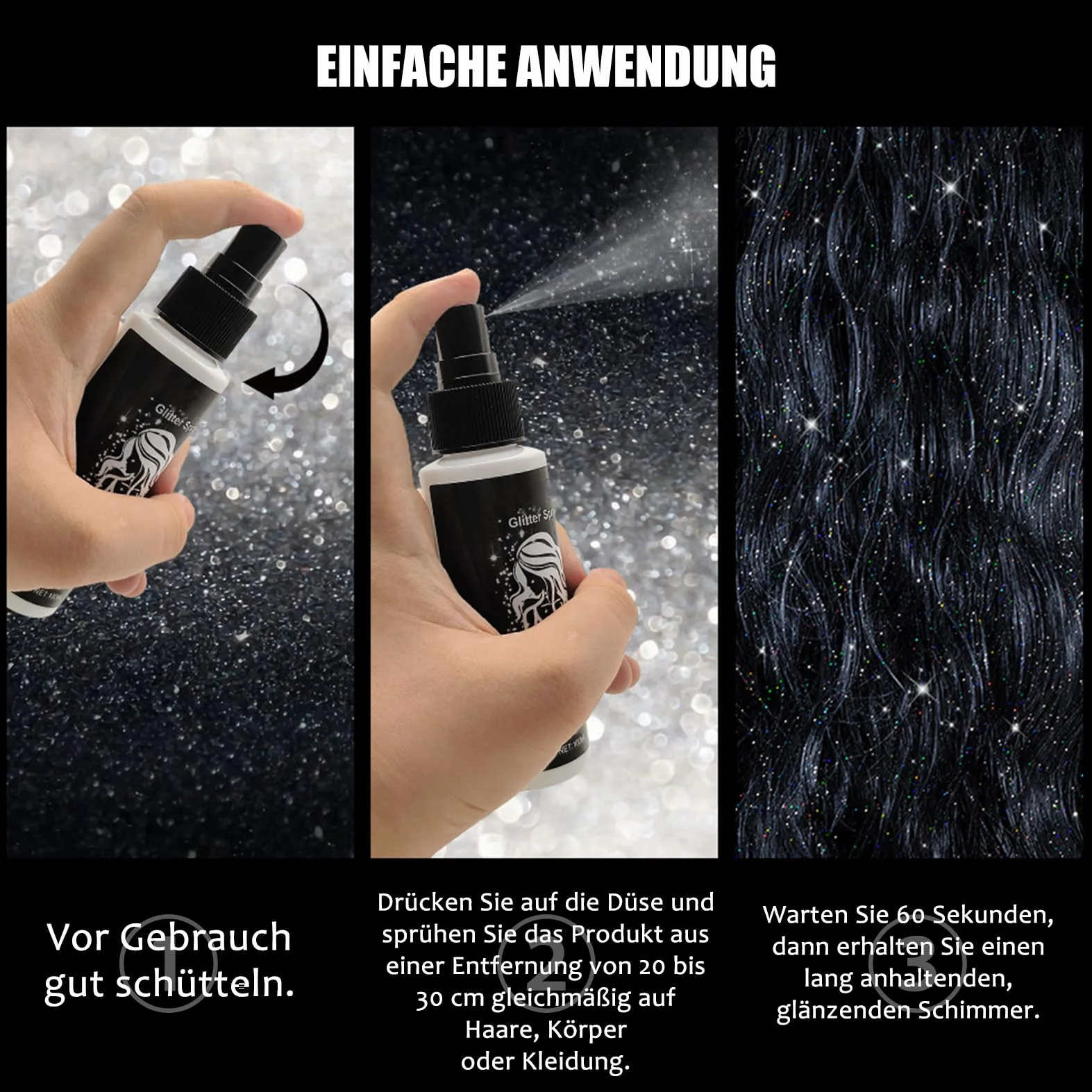 Spray glitter, spray glitter argento per capelli e corpo, spray glitter per capelli e vestiti, spray glitter per il corpo con nebbia ultrafine, accessori per festival ad asciugatura rapida Halloween